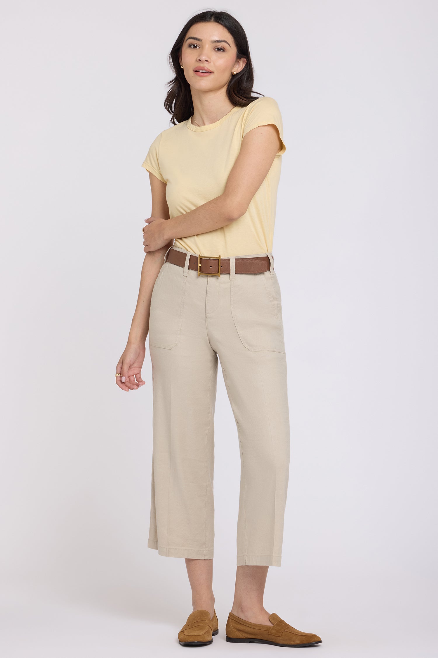 NYDJ Wide Leg Cargo Capri Pants In Stretch Linen - Feather