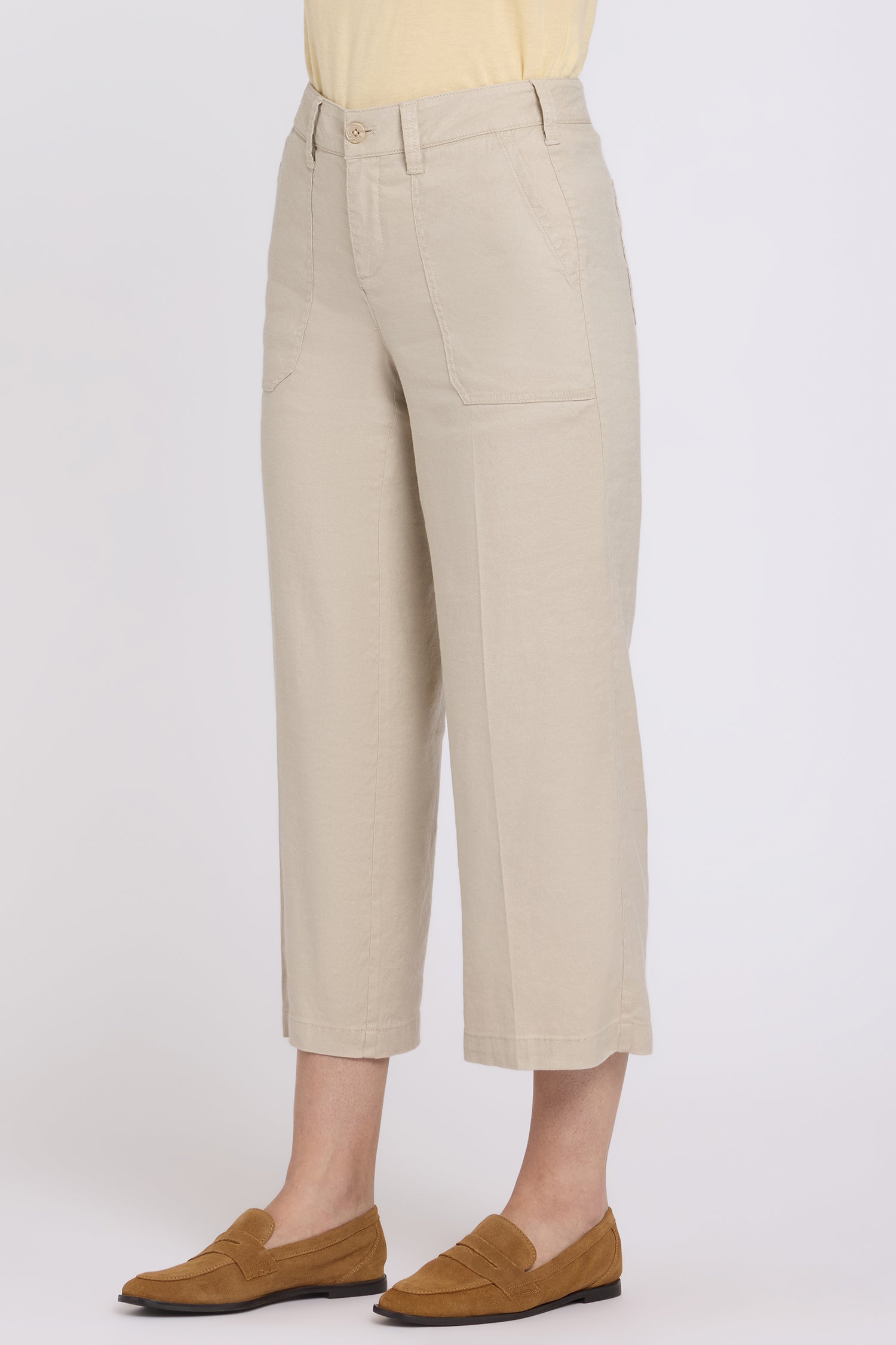 NYDJ Wide Leg Cargo Capri Pants In Stretch Linen - Feather
