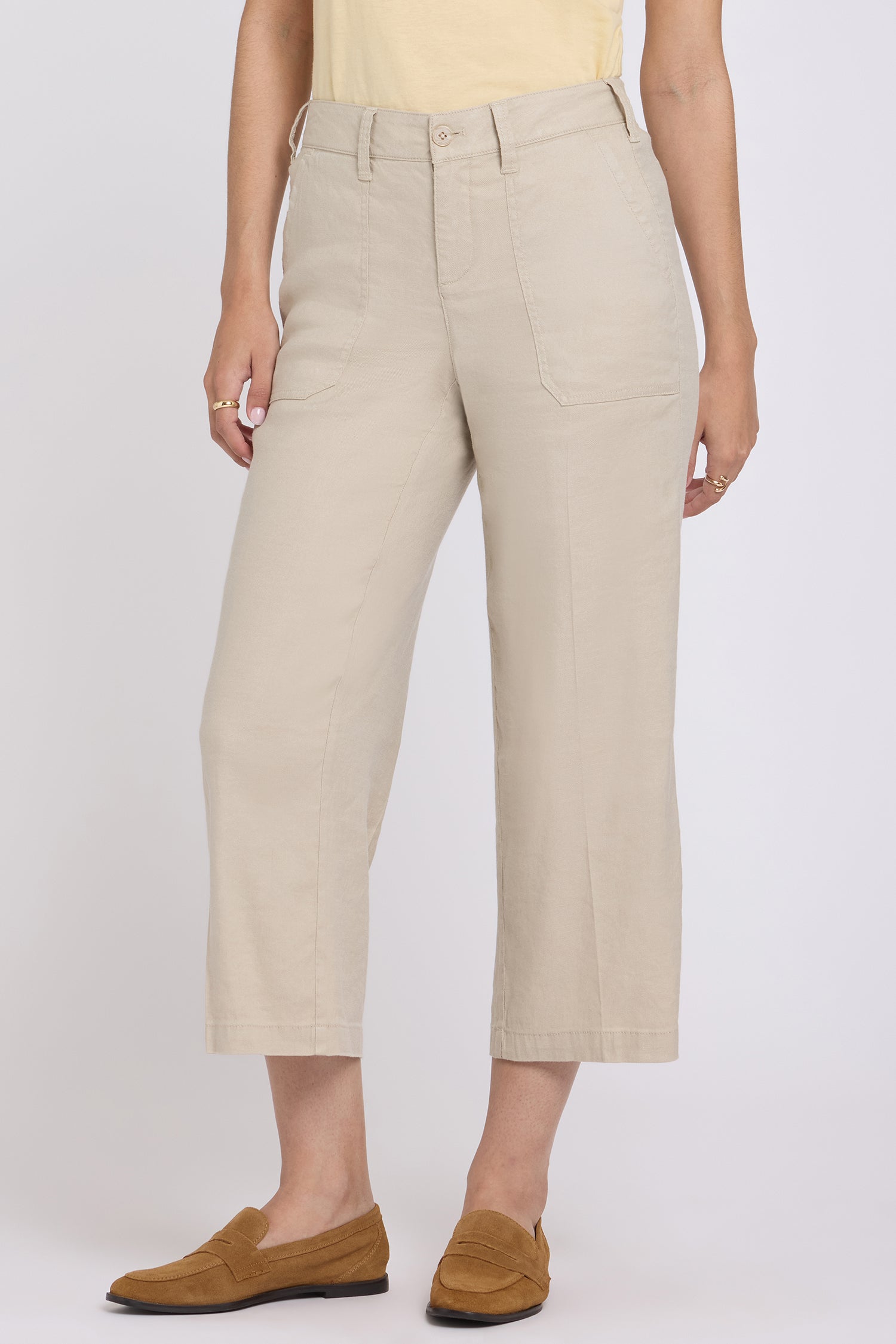 NYDJ Wide Leg Cargo Capri Pants In Stretch Linen - Feather