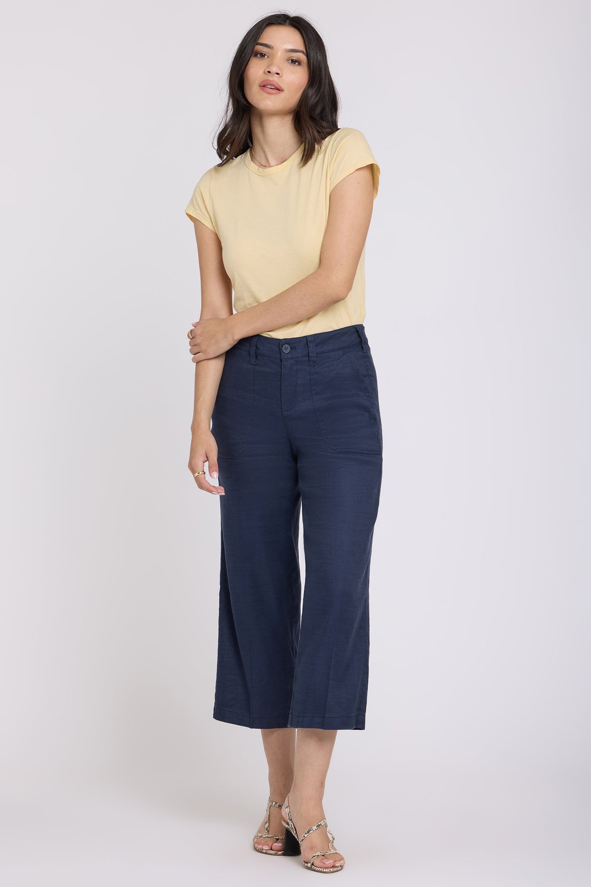 Wide Leg Cargo Capri Pants - Oxford Navy