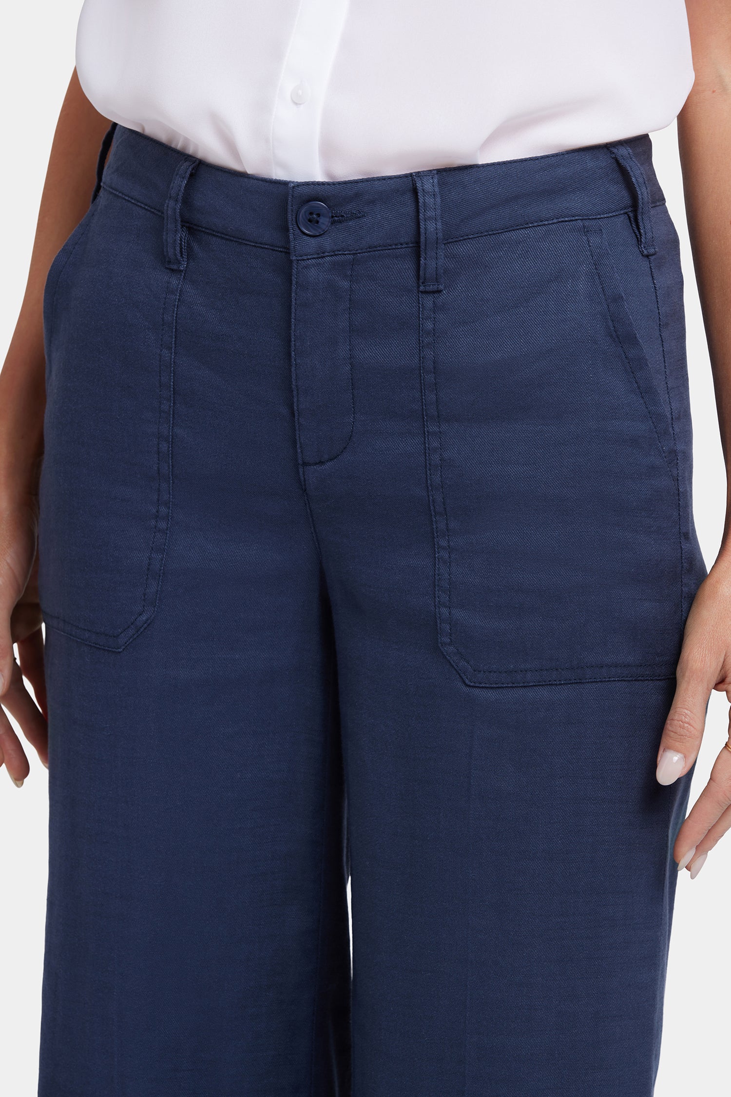 NYDJ Wide Leg Cargo Capri Pants In Stretch Linen - Oxford Navy