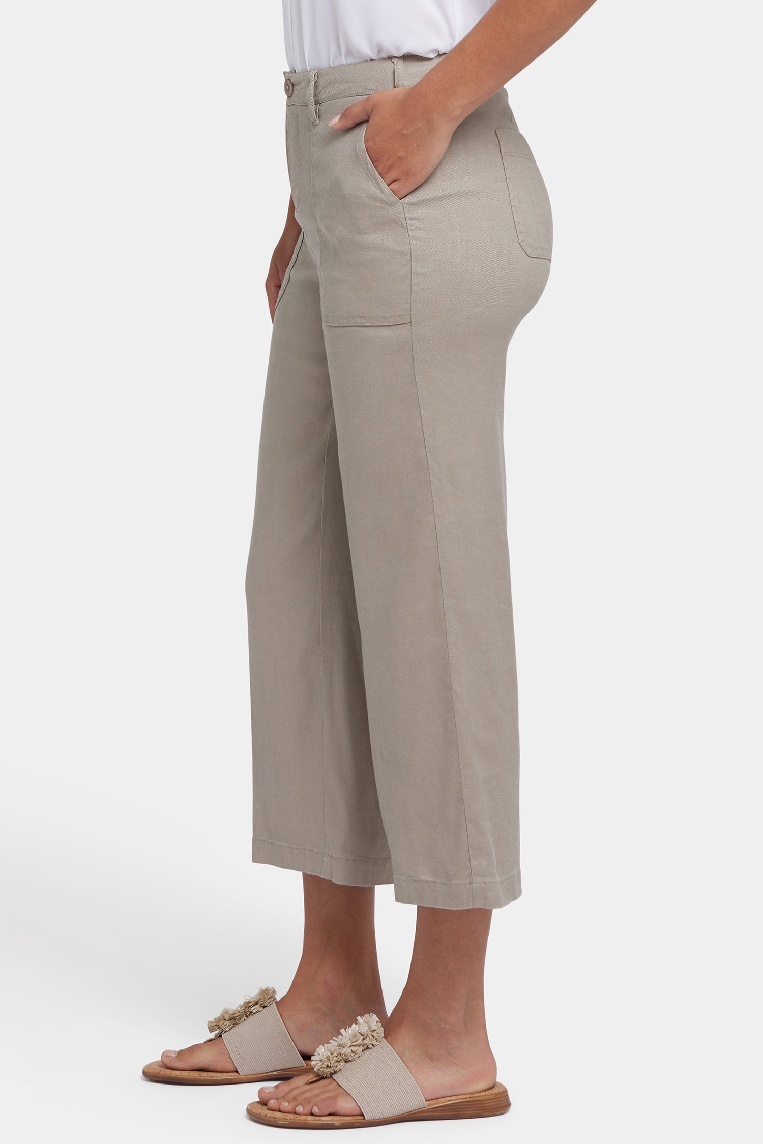 NYDJ Wide Leg Cargo Capri Pants In Stretch Linen - Saddlewood