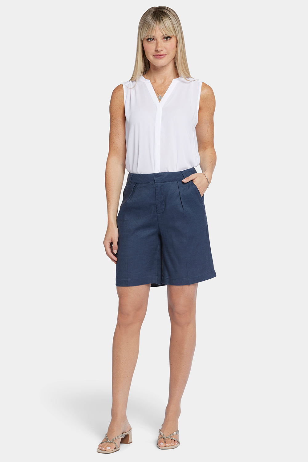 NYDJ Relaxed Shorts  In Stretch Linen - Oxford Navy