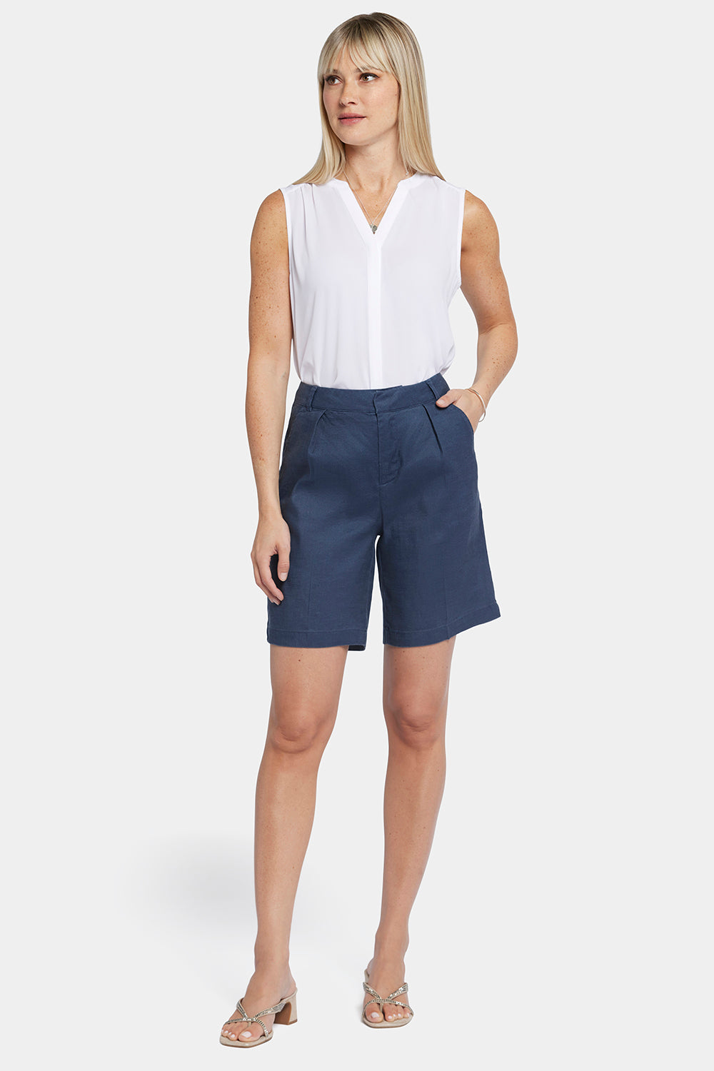 NYDJ Relaxed Shorts  In Stretch Linen - Oxford Navy