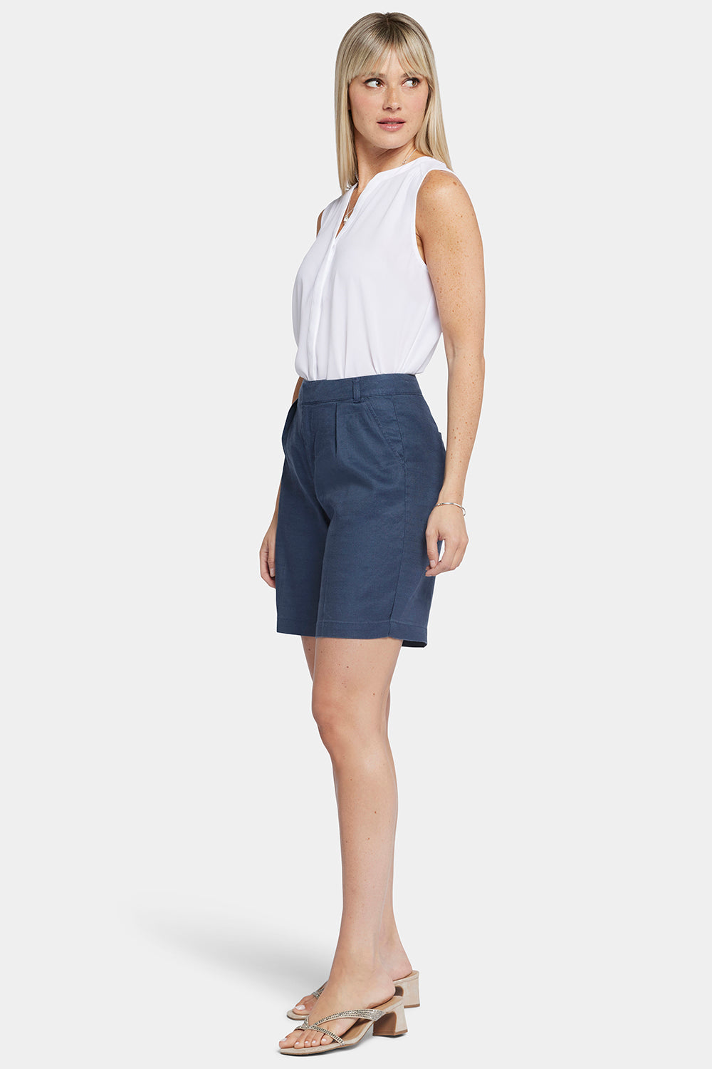 NYDJ Relaxed Shorts  In Stretch Linen - Oxford Navy