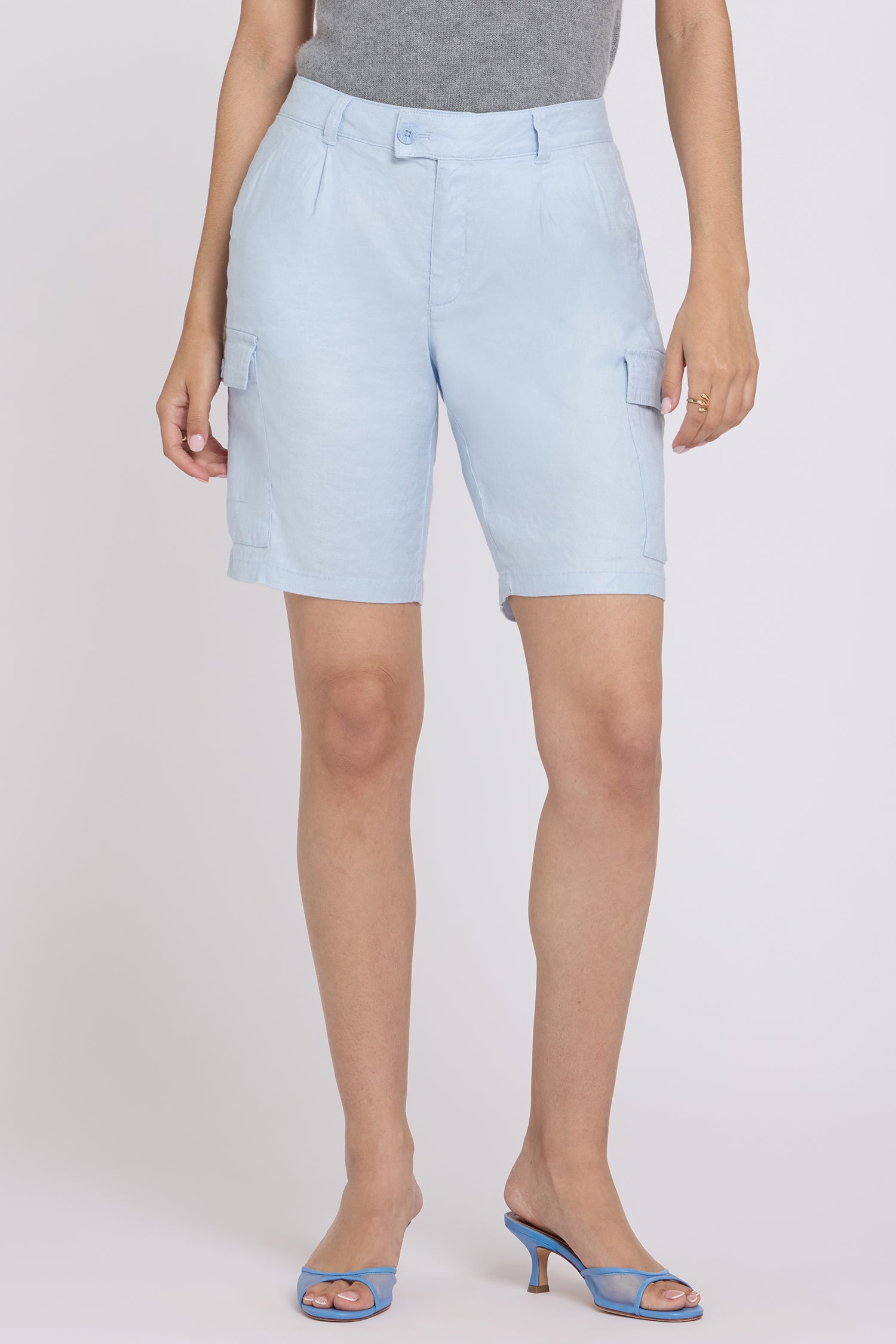 NYDJ Cargo Bermuda Shorts With High Rise In Stretch Linen - Blue Clover