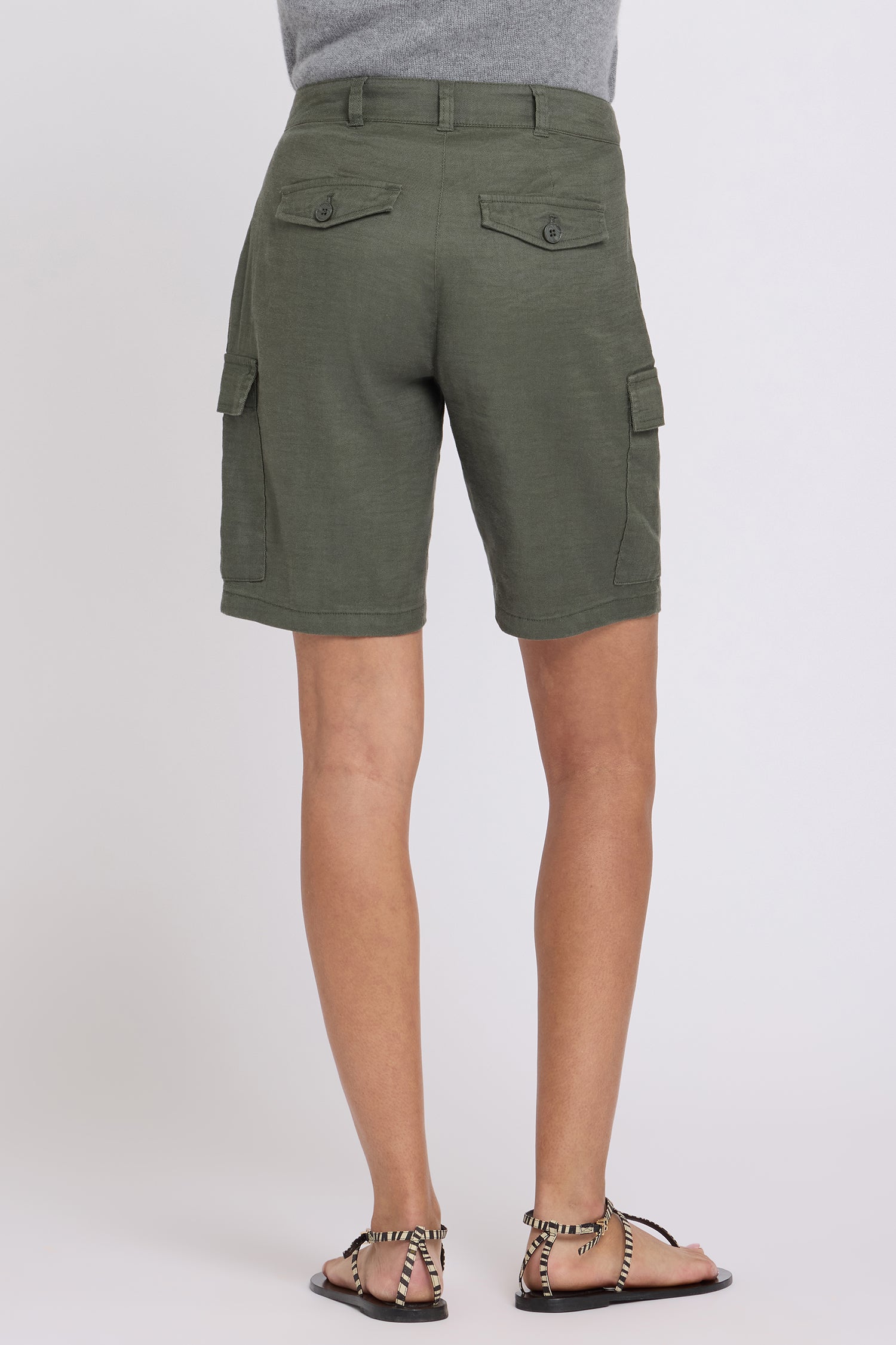 NYDJ Cargo Bermuda Shorts With High Rise In Stretch Linen - Desert Green
