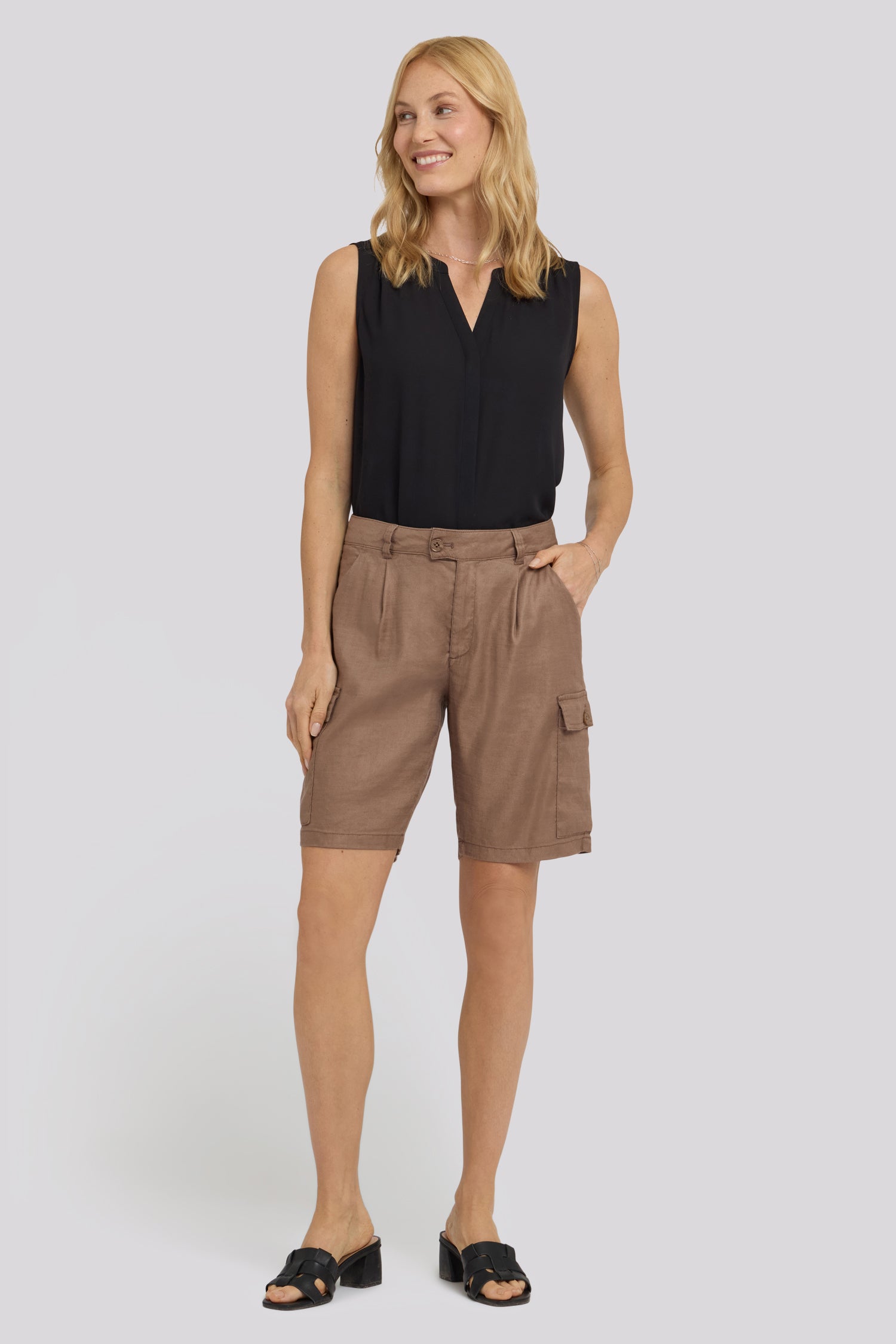 NYDJ Cargo Bermuda Shorts With High Rise In Stretch Linen - Toasted Coconut