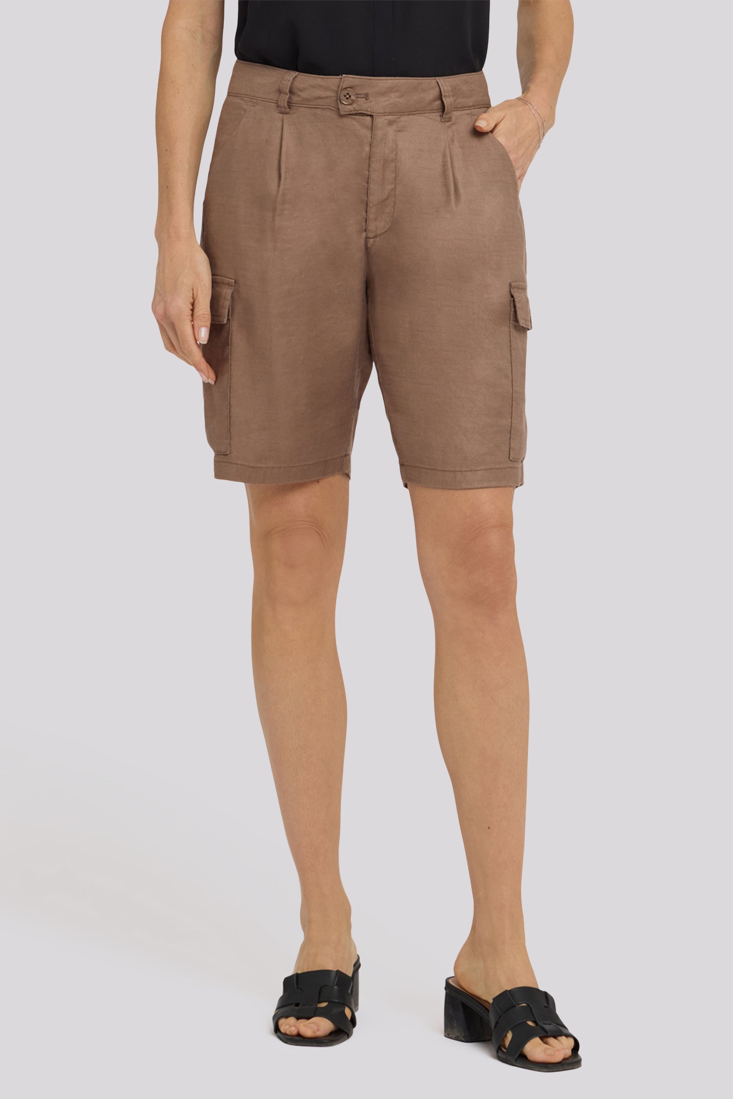 NYDJ Cargo Bermuda Shorts With High Rise In Stretch Linen - Toasted Coconut