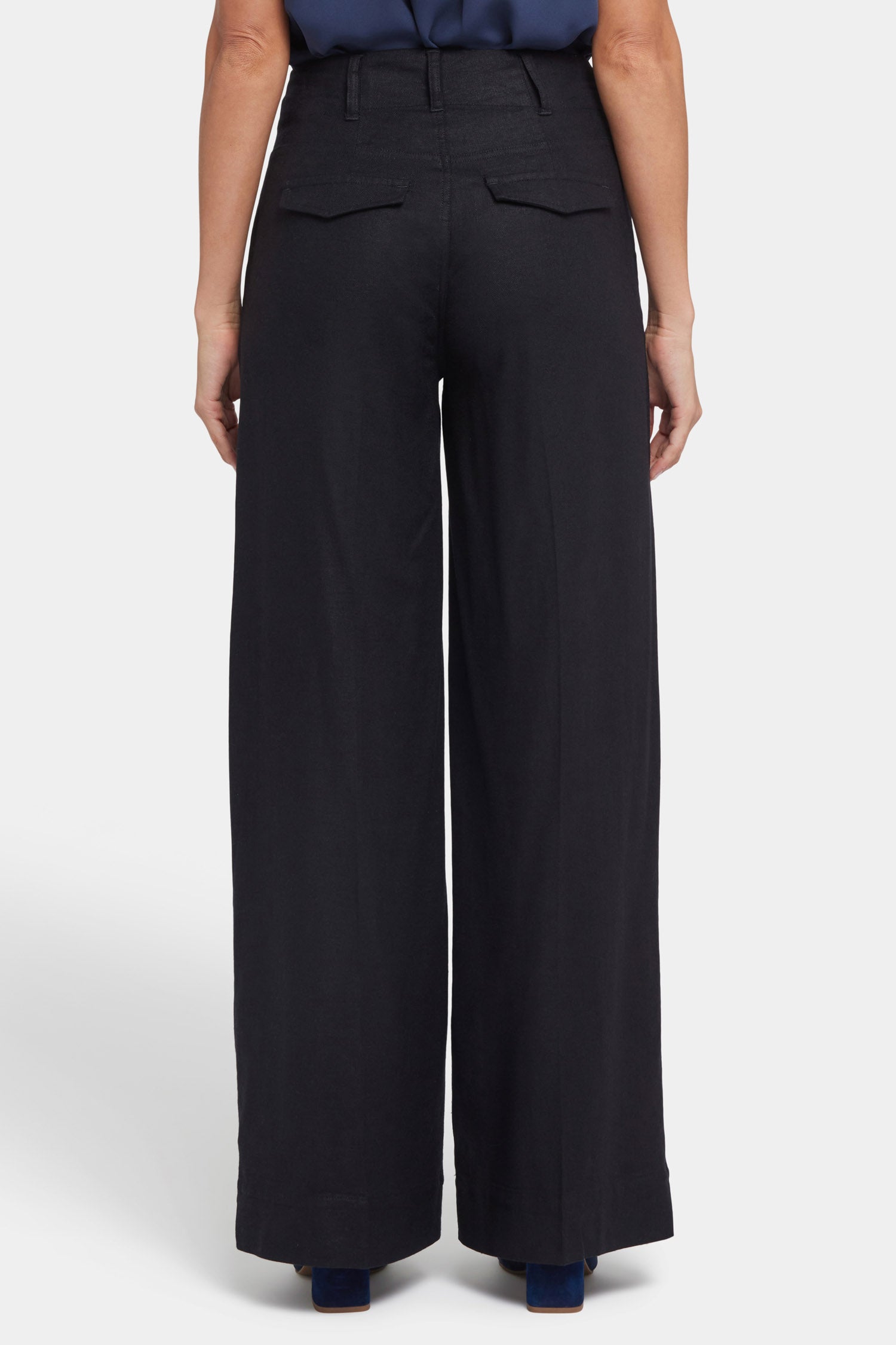NYDJ Mona Wide Leg Trouser Pants In Stretch Linen With High Rise - Black
