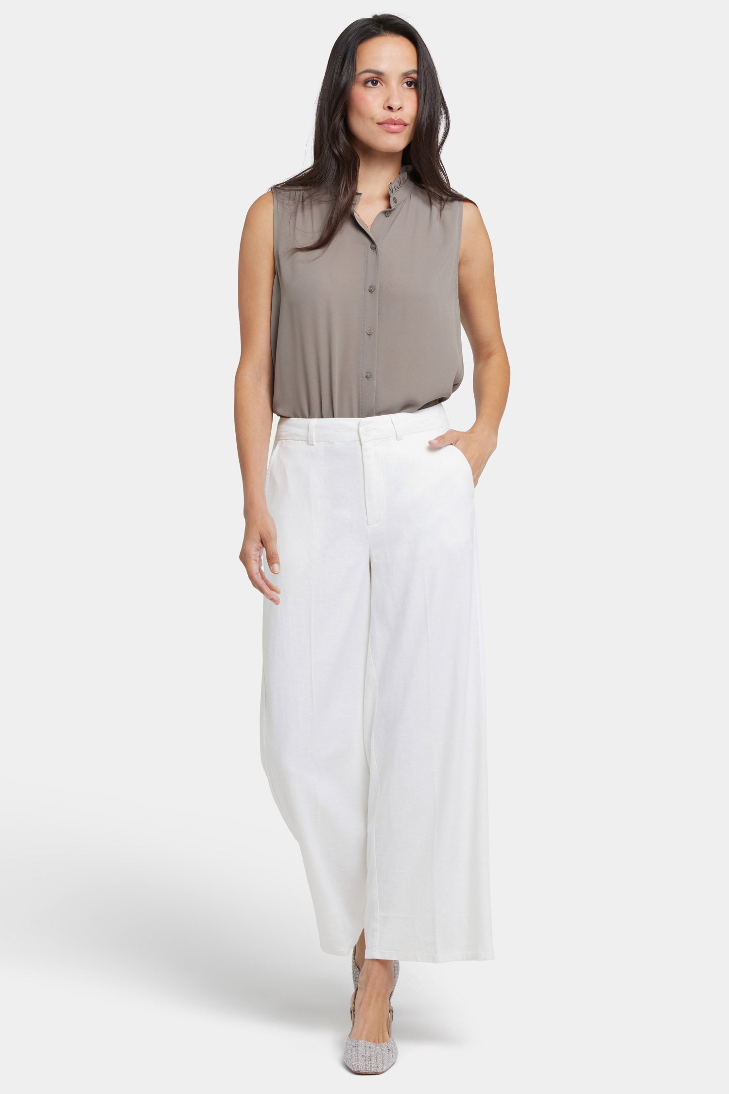 NYDJ Morgan Trouser Pants In Stretch Linen - White