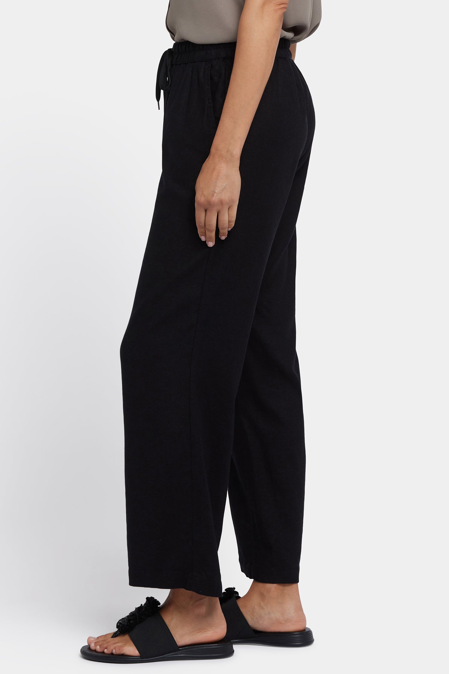 NYDJ Relaxed Drawstring Pull-On Pants In Stretch Linen - Black