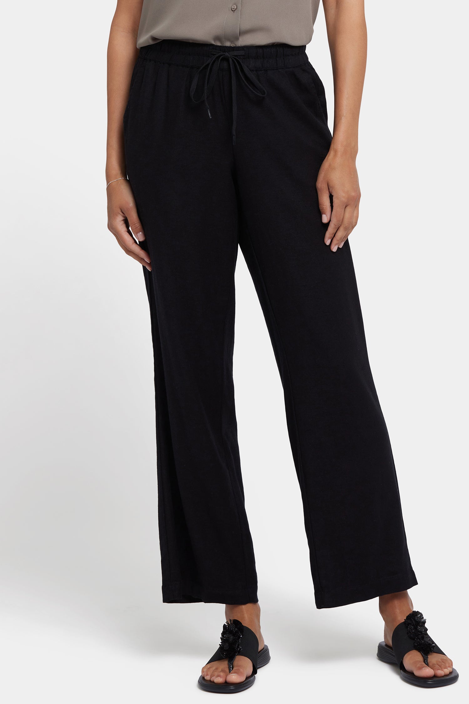NYDJ Relaxed Drawstring Pull-On Pants In Stretch Linen - Black