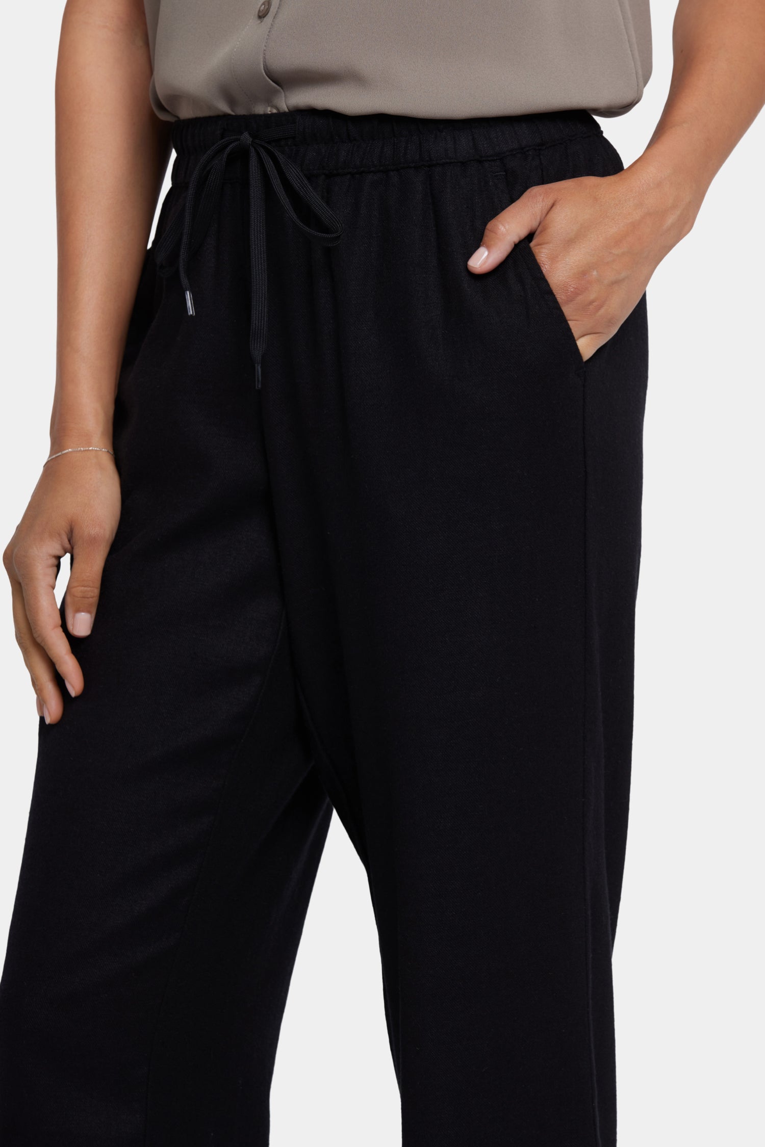 NYDJ Relaxed Drawstring Pull-On Pants In Stretch Linen - Black