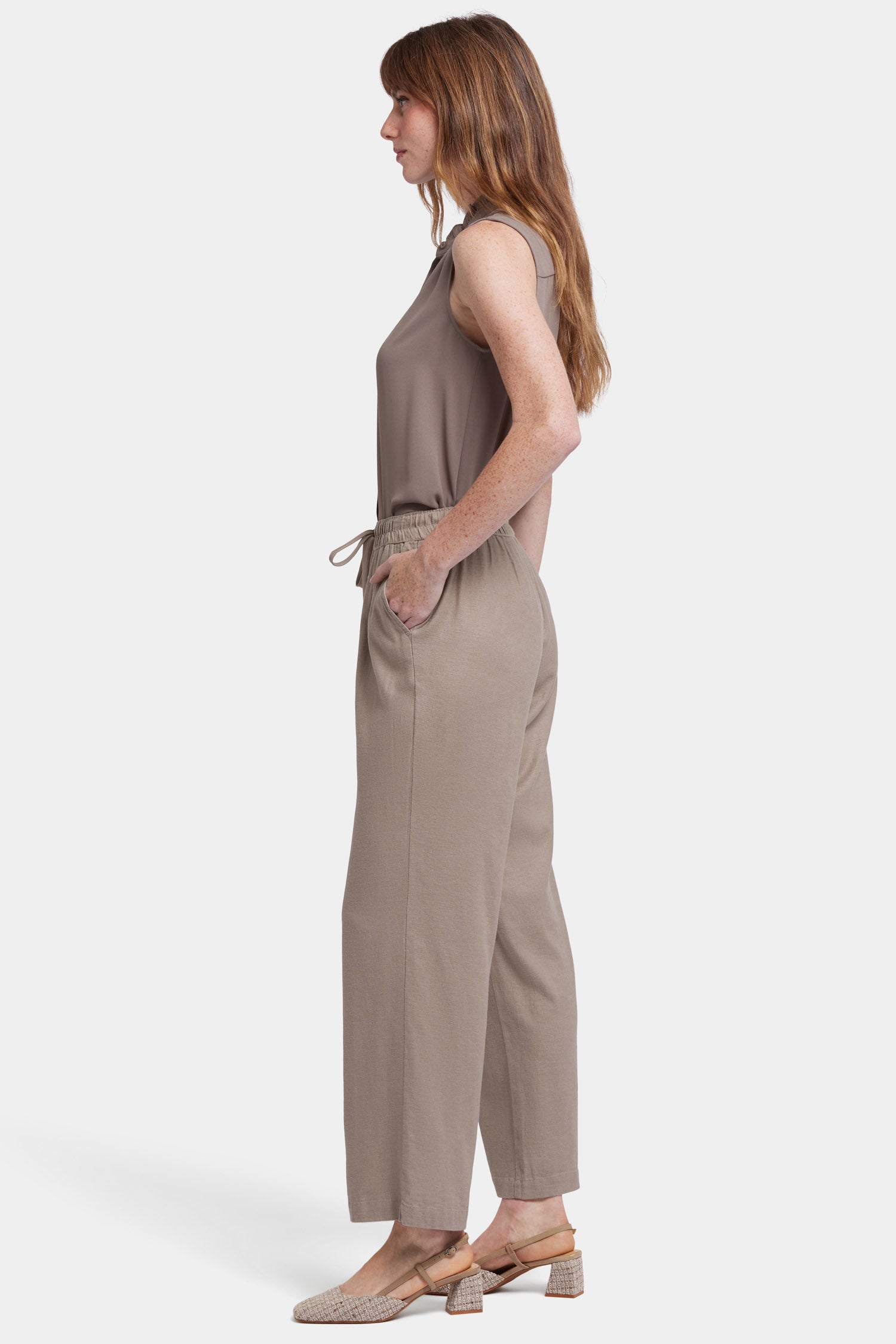 NYDJ Relaxed Drawstring Pull-On Pants In Stretch Linen - Saddlewood