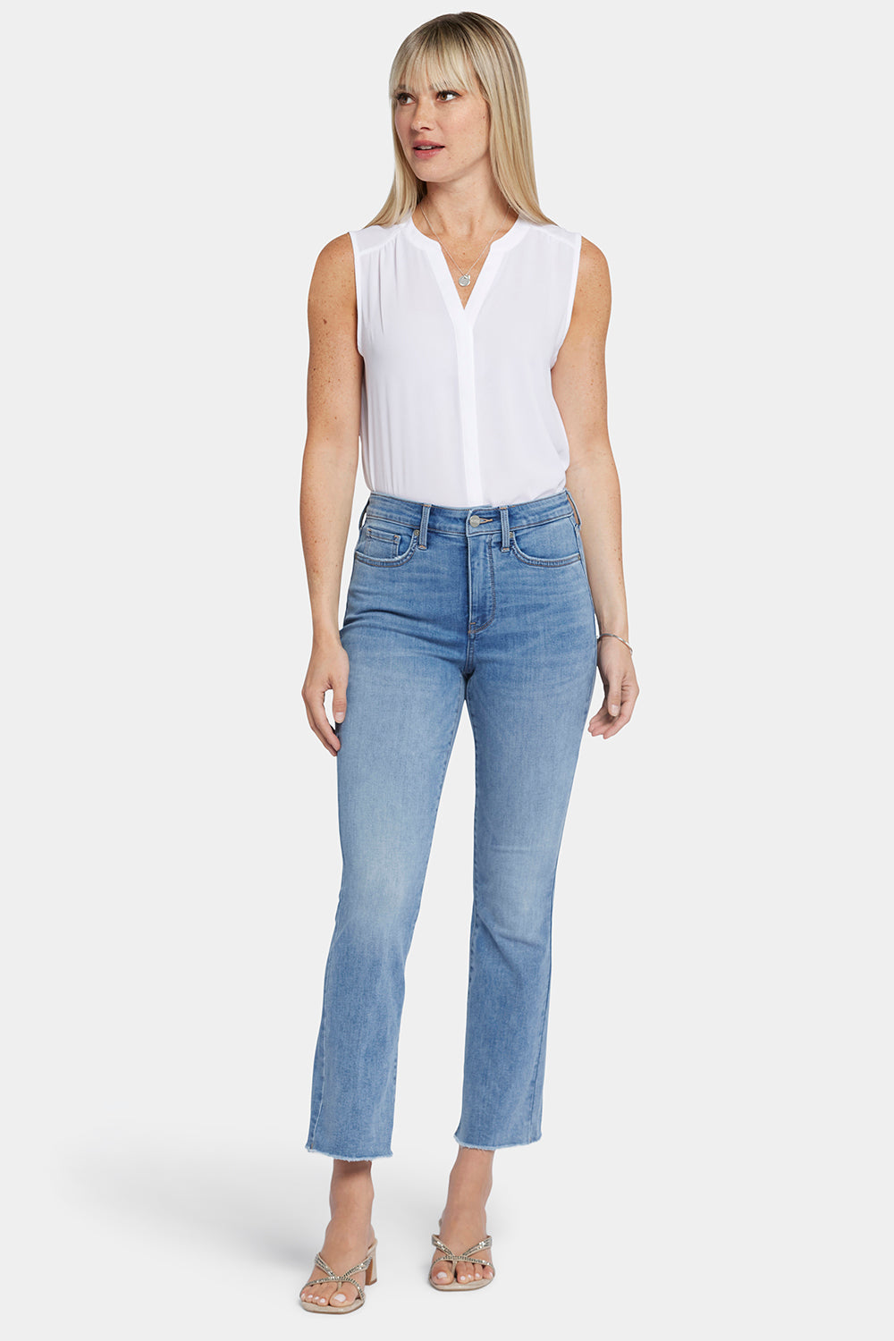 NYDJ Slim Bootcut Ankle Jeans In Cool Embrace® Denim With High Rise And Frayed Hems - Crescent Shore