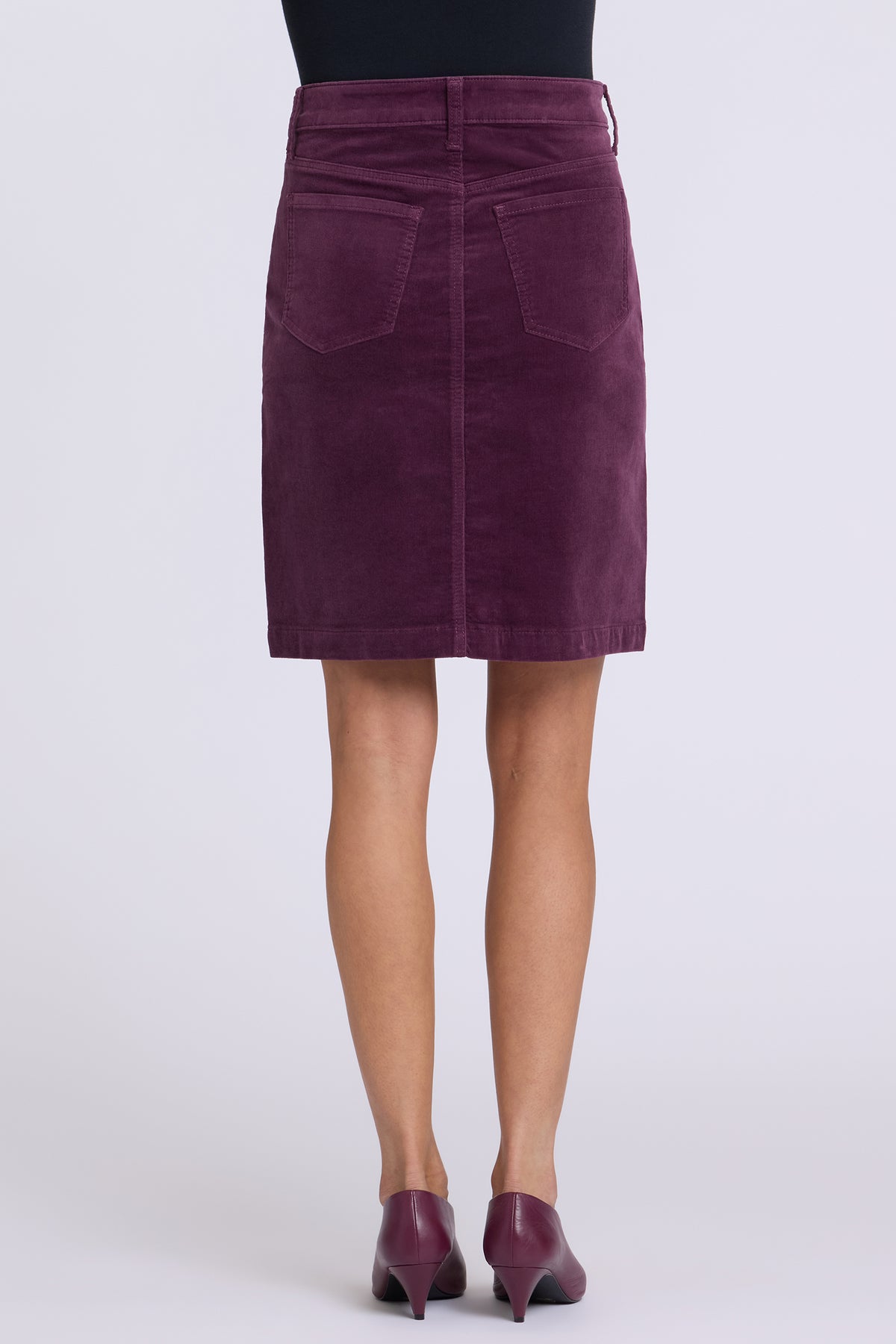 NYDJ Button Front Skirt In Fine Wale Stretch Corduroy - Mauve Wine