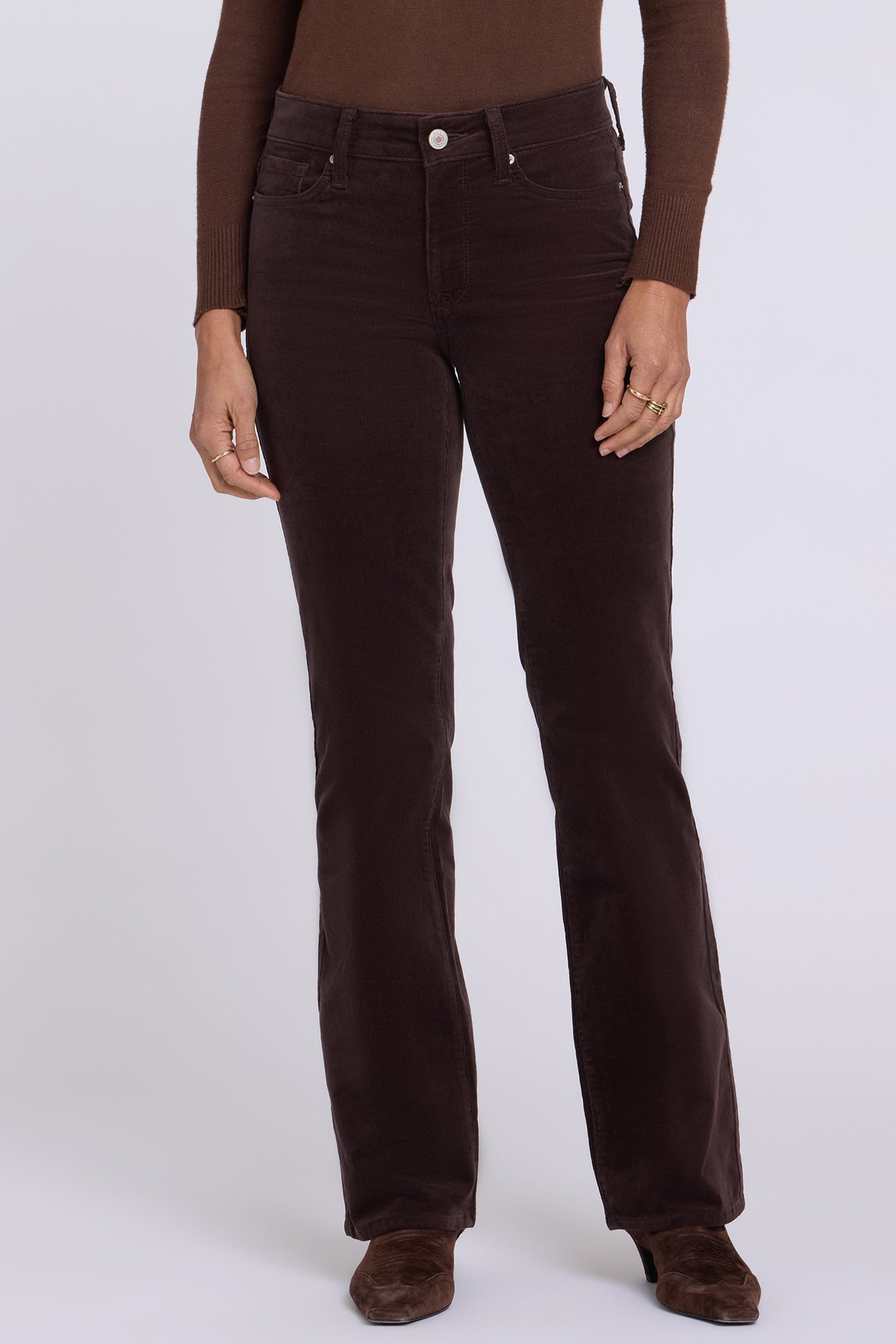 NYDJ Brooklyn Bootcut Pants In Fine Wale Stretch Corduroy - Bitter Chocolate