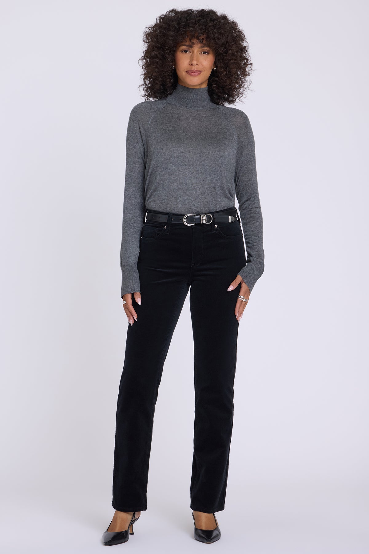 NYDJ Marilyn Straight Pants In Fine Wale Stretch Corduroy - Black