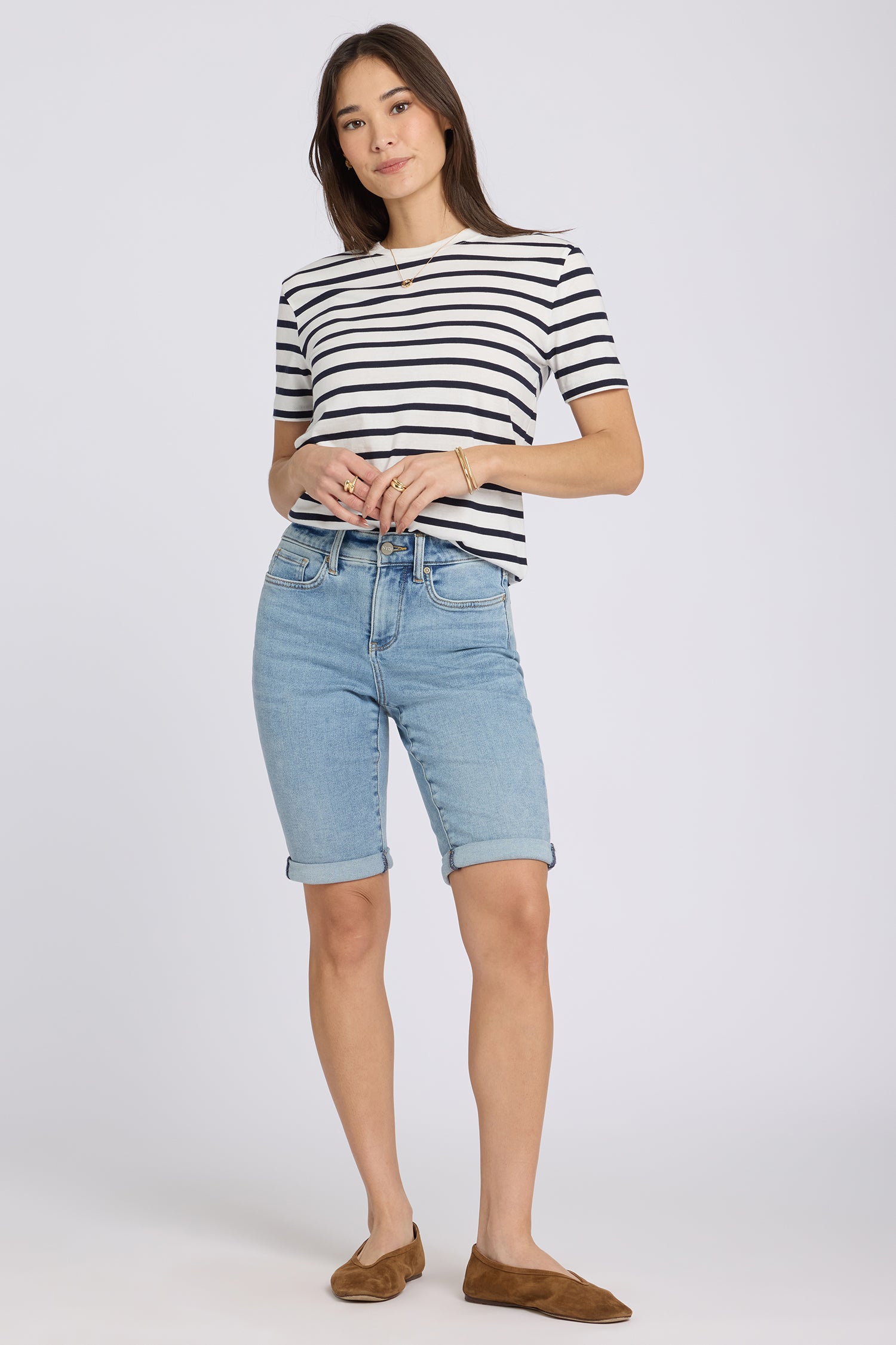 NYDJ Briella 11 Inch Denim Shorts With Roll Cuffs - Mist Springs