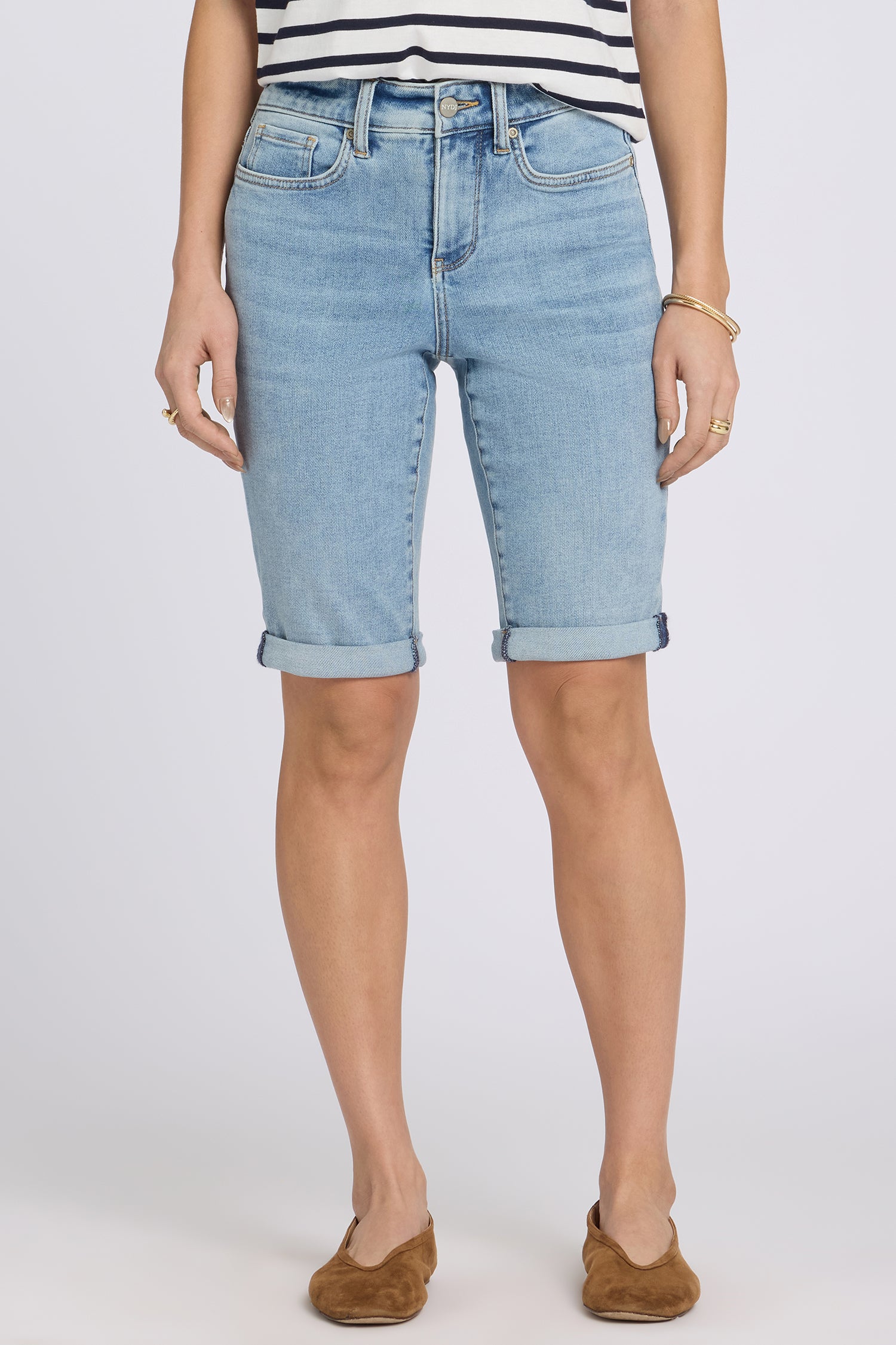 NYDJ Briella 11 Inch Denim Shorts With Roll Cuffs - Mist Springs