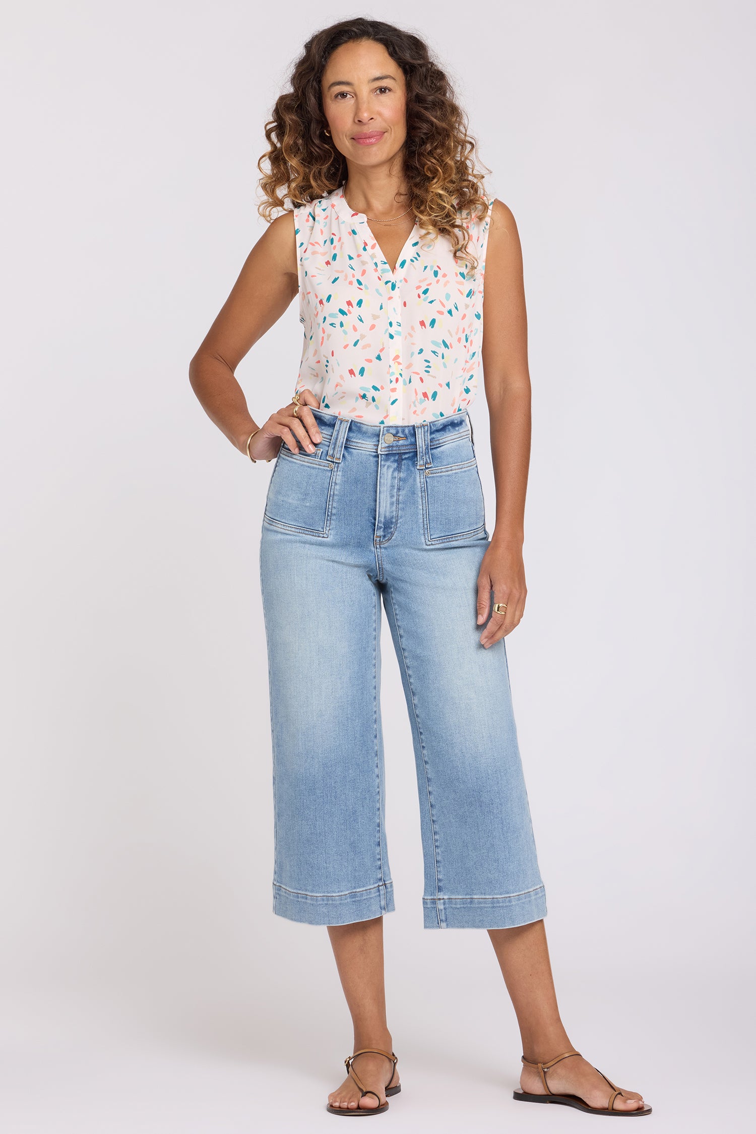NYDJ Brigitte Wide Leg Capri Jeans With High Rise And Front Patch Pockets - Mist Springs