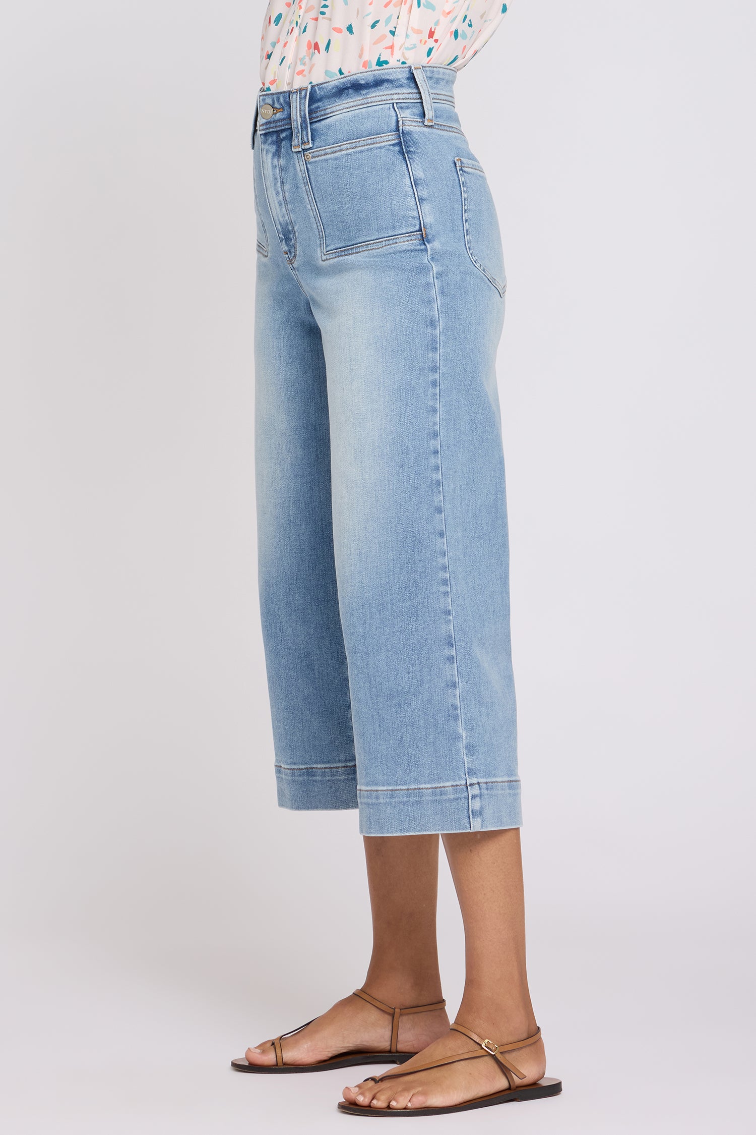 NYDJ Brigitte Wide Leg Capri Jeans With High Rise And Front Patch Pockets - Mist Springs