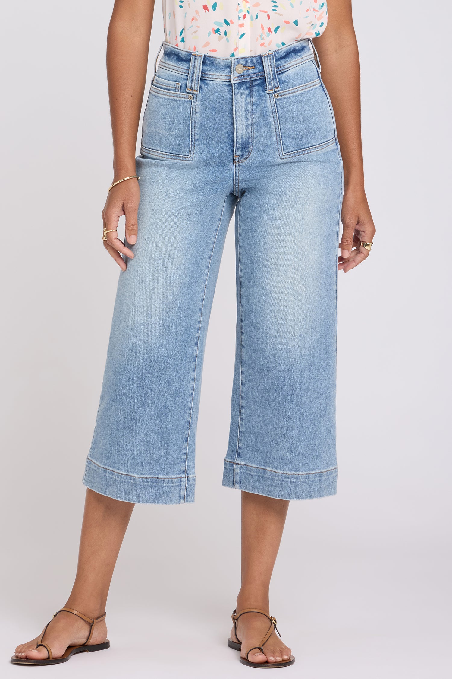NYDJ Brigitte Wide Leg Capri Jeans With High Rise And Front Patch Pockets - Mist Springs