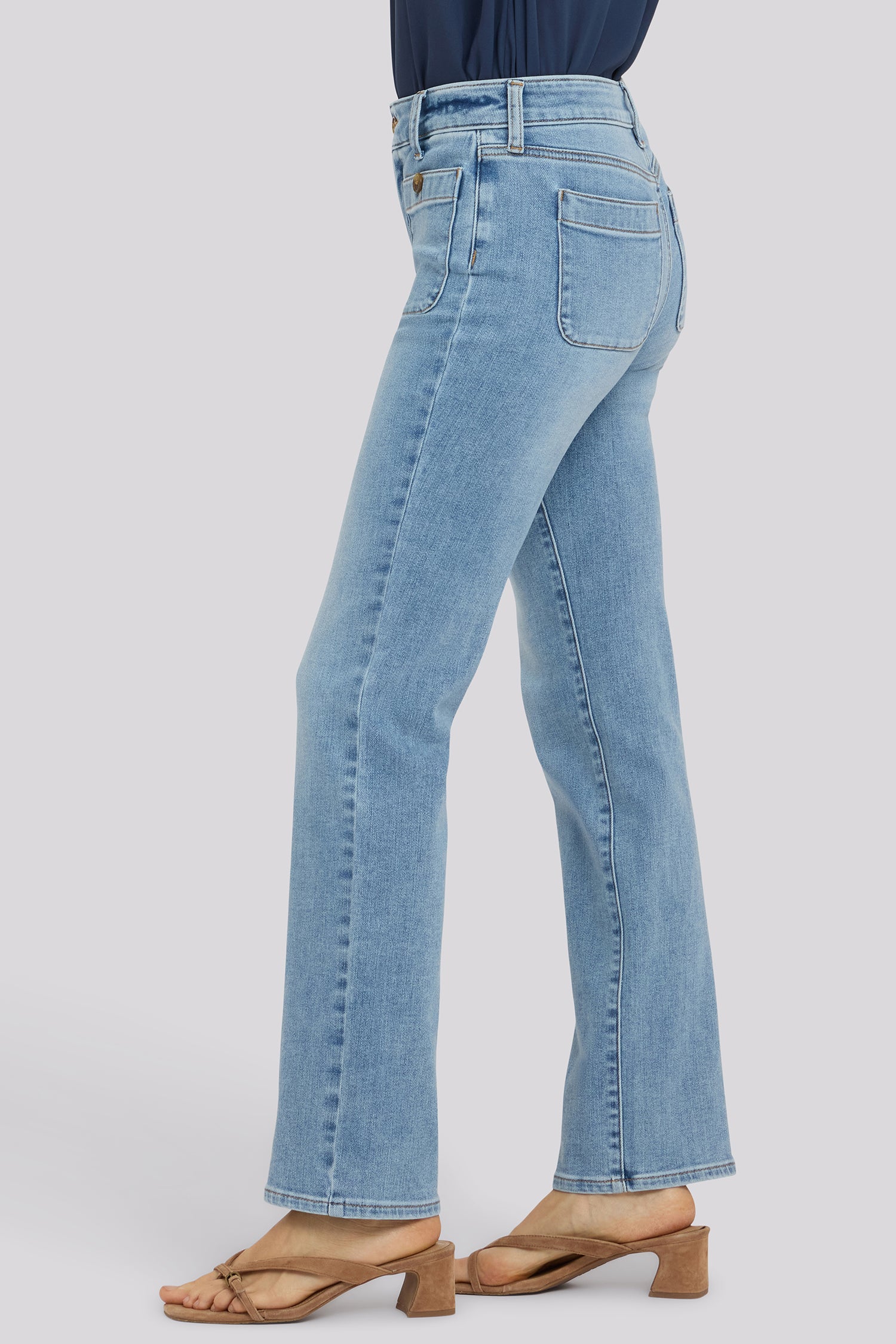 NYDJ Marilyn Straight Jeans In Tall With Front Button Patch Pockets And 34