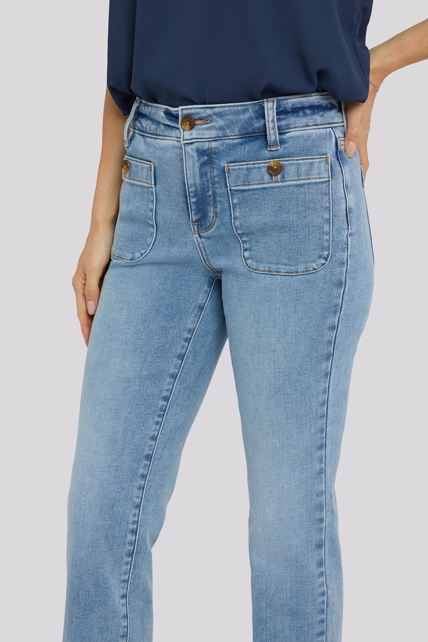 NYDJ Marilyn Straight Jeans In Tall With Front Button Patch Pockets And 34