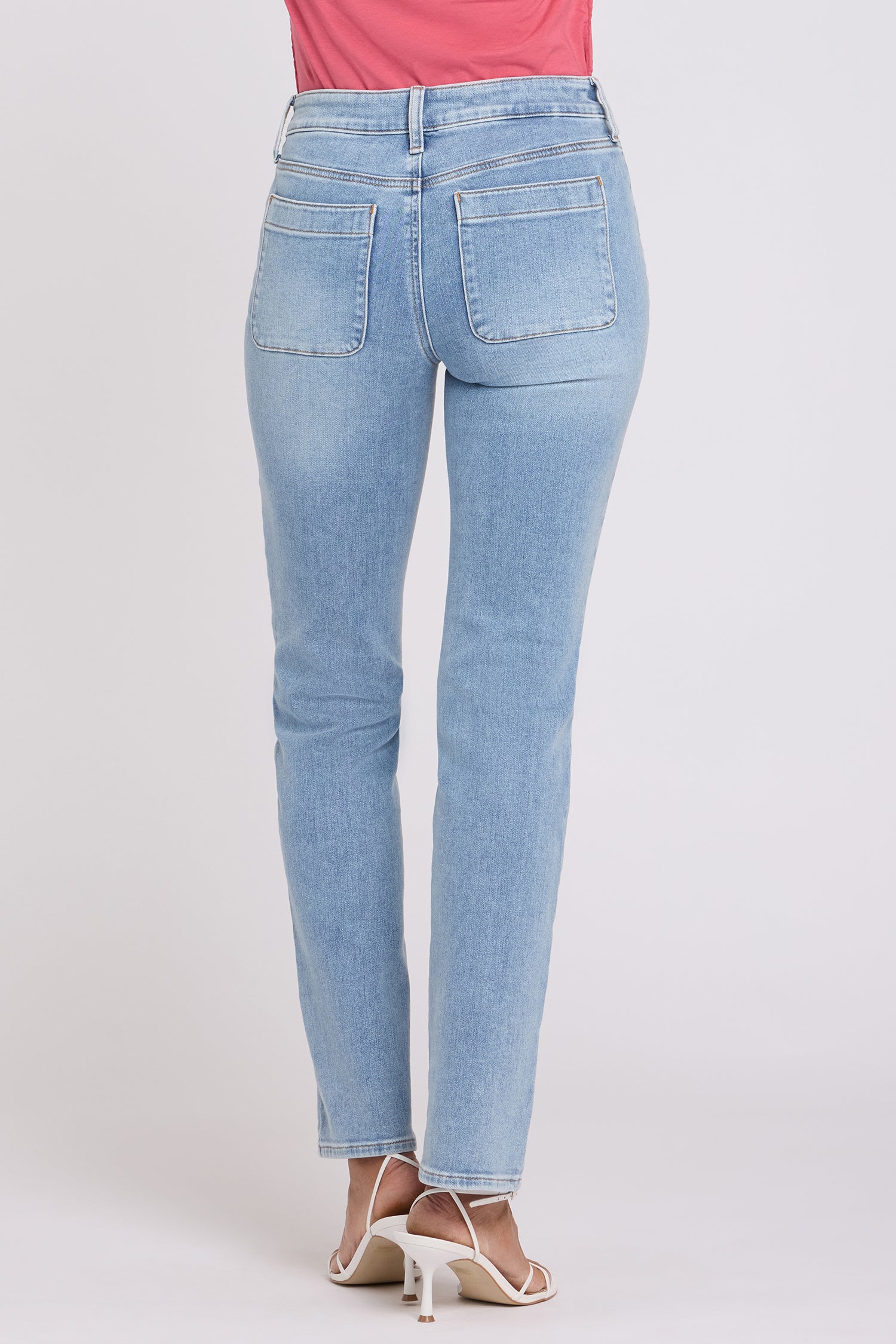 NYDJ Marilyn Straight Jeans With Front Button Patch Pockets - Mist Springs