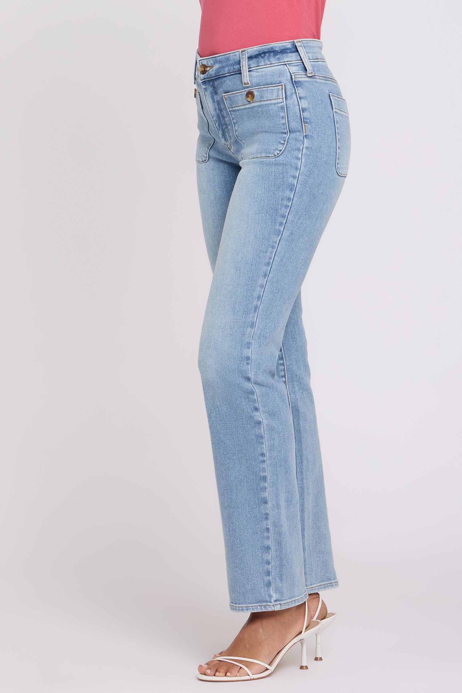 NYDJ Marilyn Straight Jeans With Front Button Patch Pockets - Mist Springs