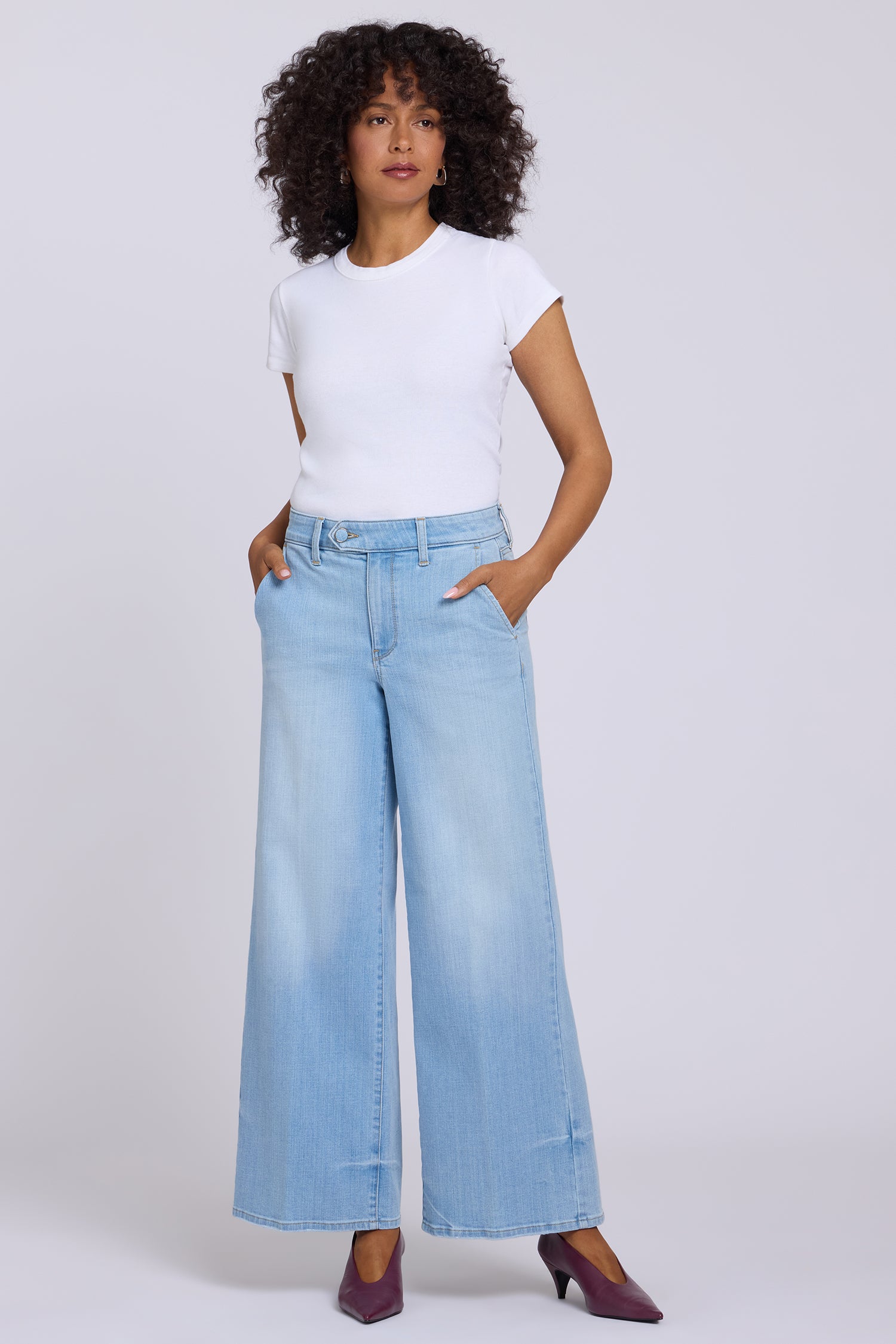 NYDJ Simone Wide Leg Jeans With High Rise And Trouser Detail - Alyssum