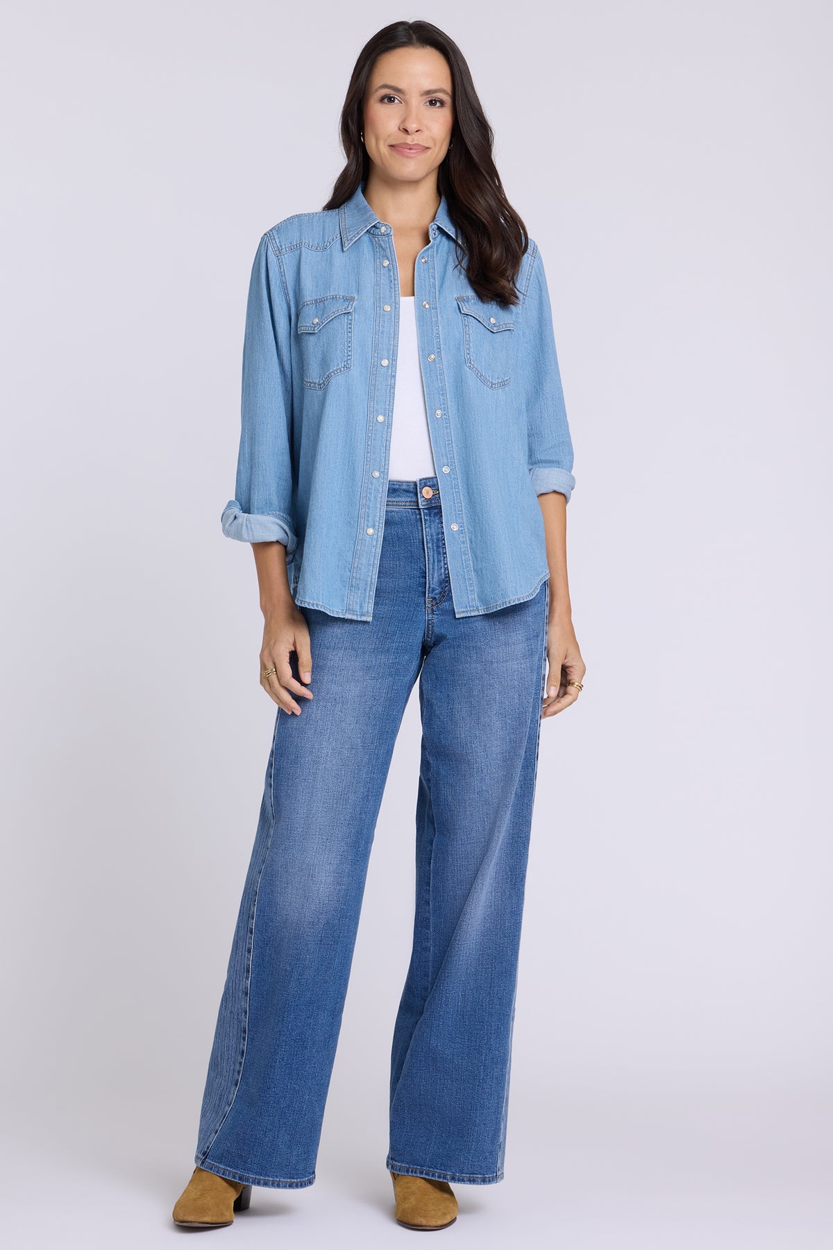 NYDJ Teresa Wide Leg Jeans With High Rise And Striped Side Panels - Yarrow