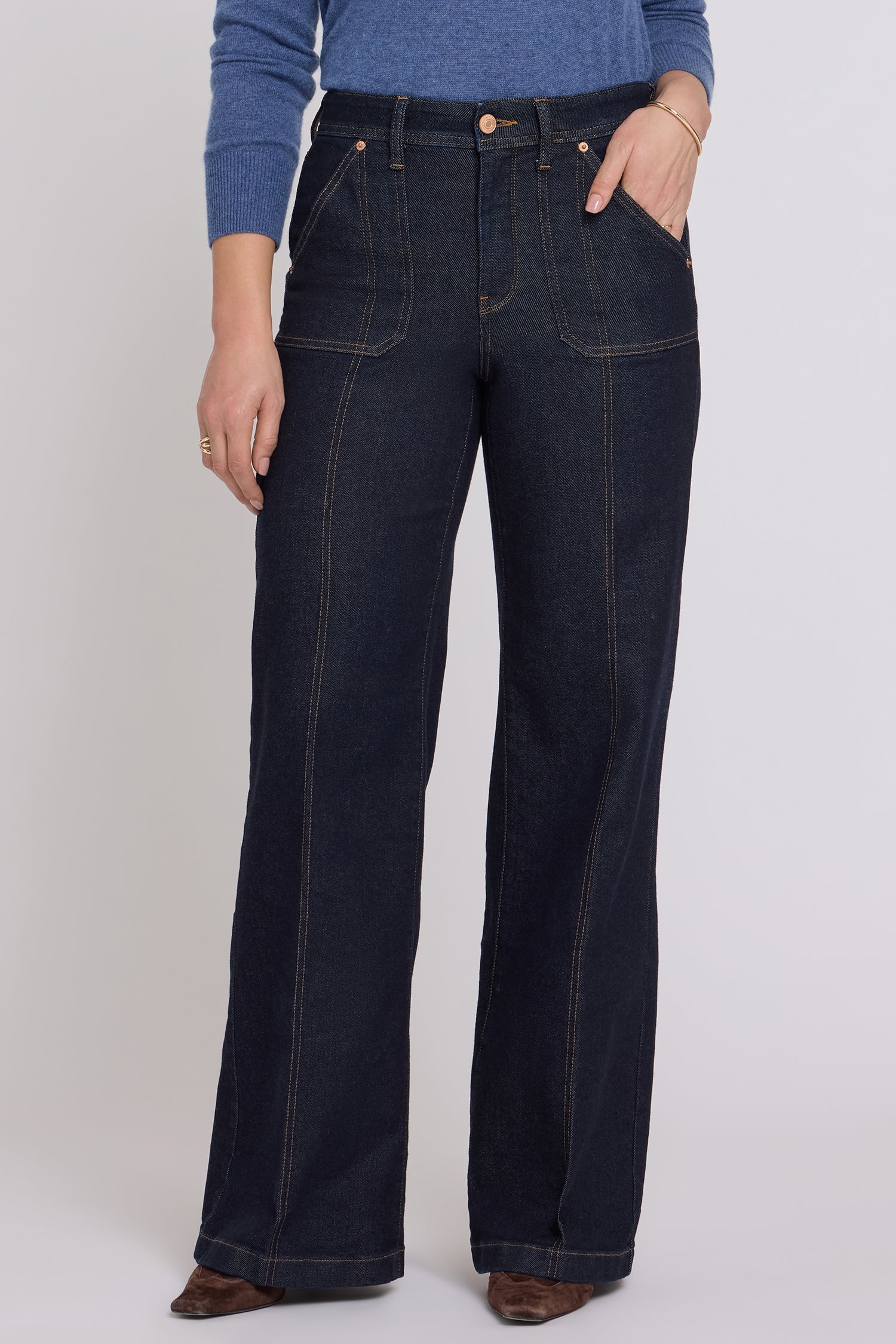 NYDJ Mia Palazzo Jeans With High Rise, Utility Pockets And 31" Inseam - Rinse