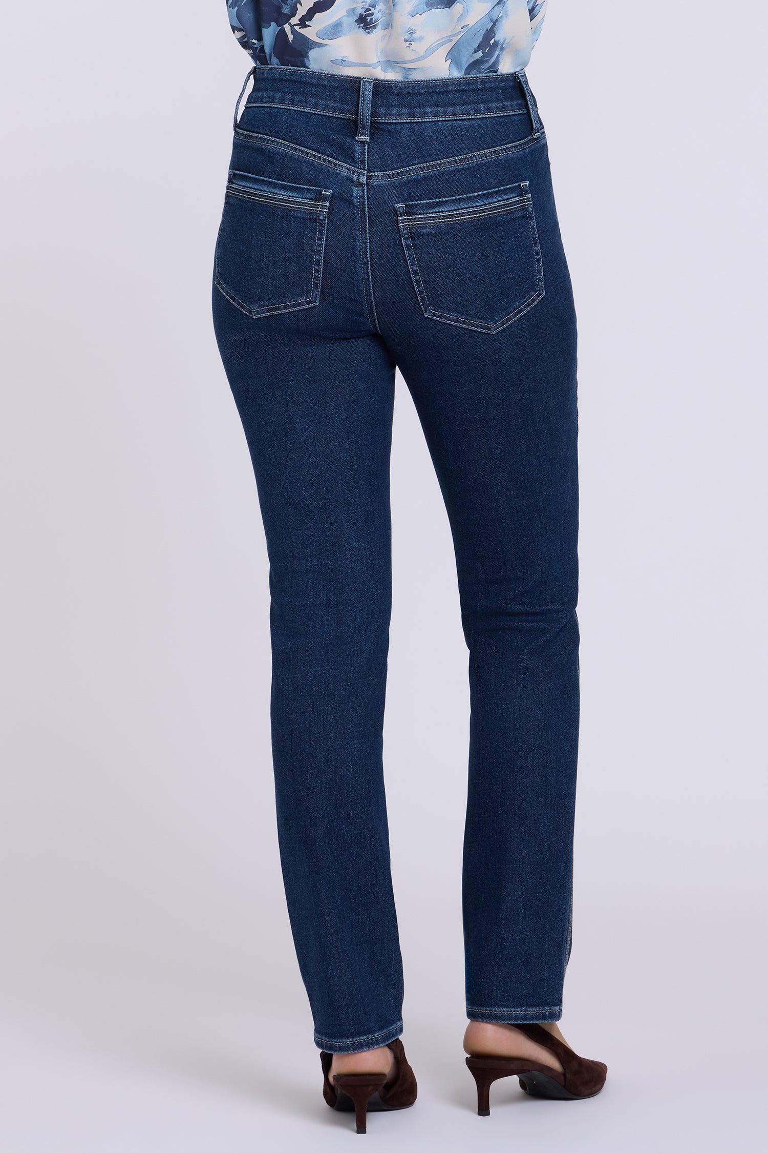 NYDJ Sheri Slim Straight Jeans With High Rise And Trapunto Stitching - Dark Stone