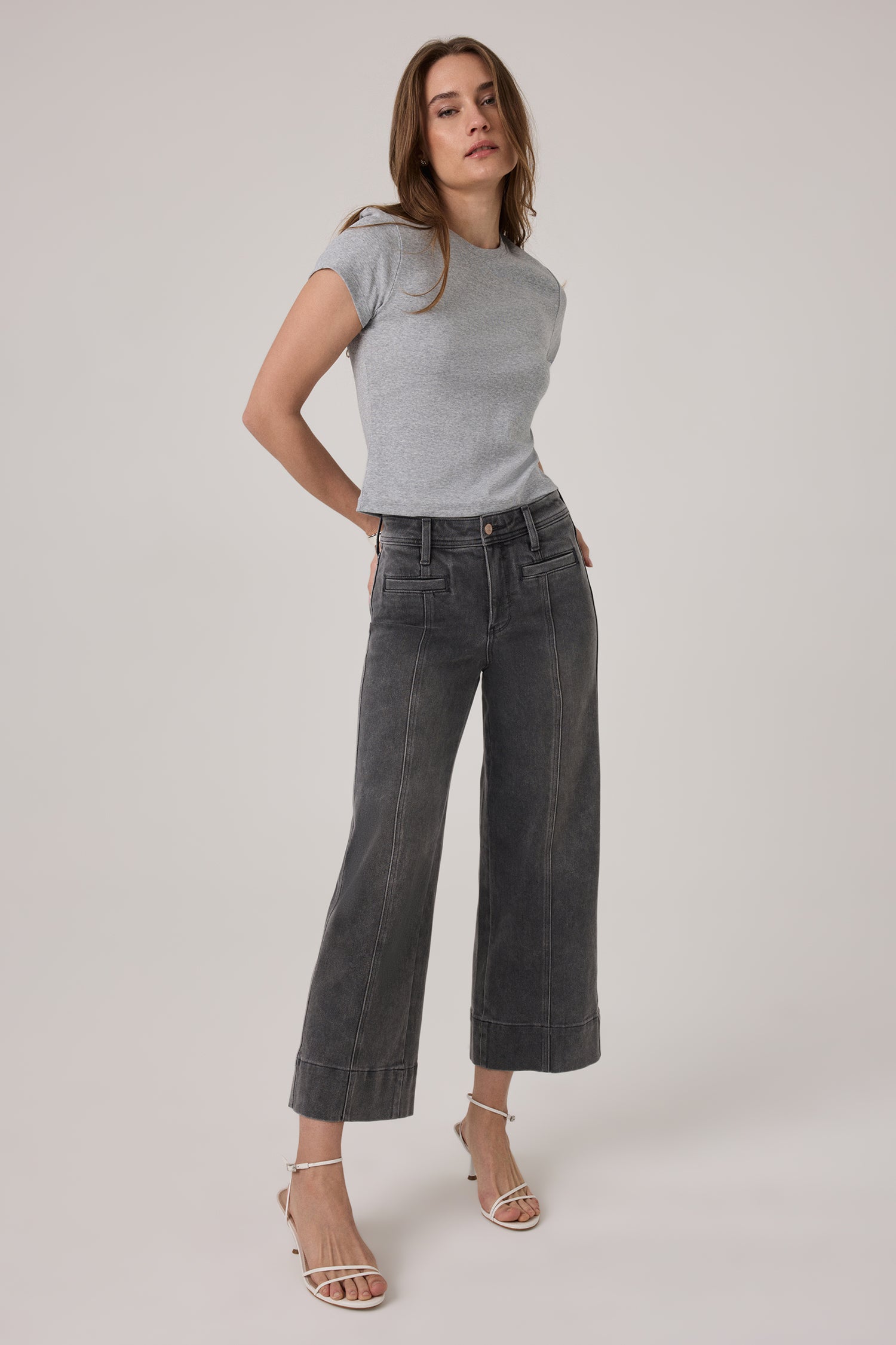 NYDJ Teresa Wide Leg Ankle Jeans With Front Seams - Dusty Ash