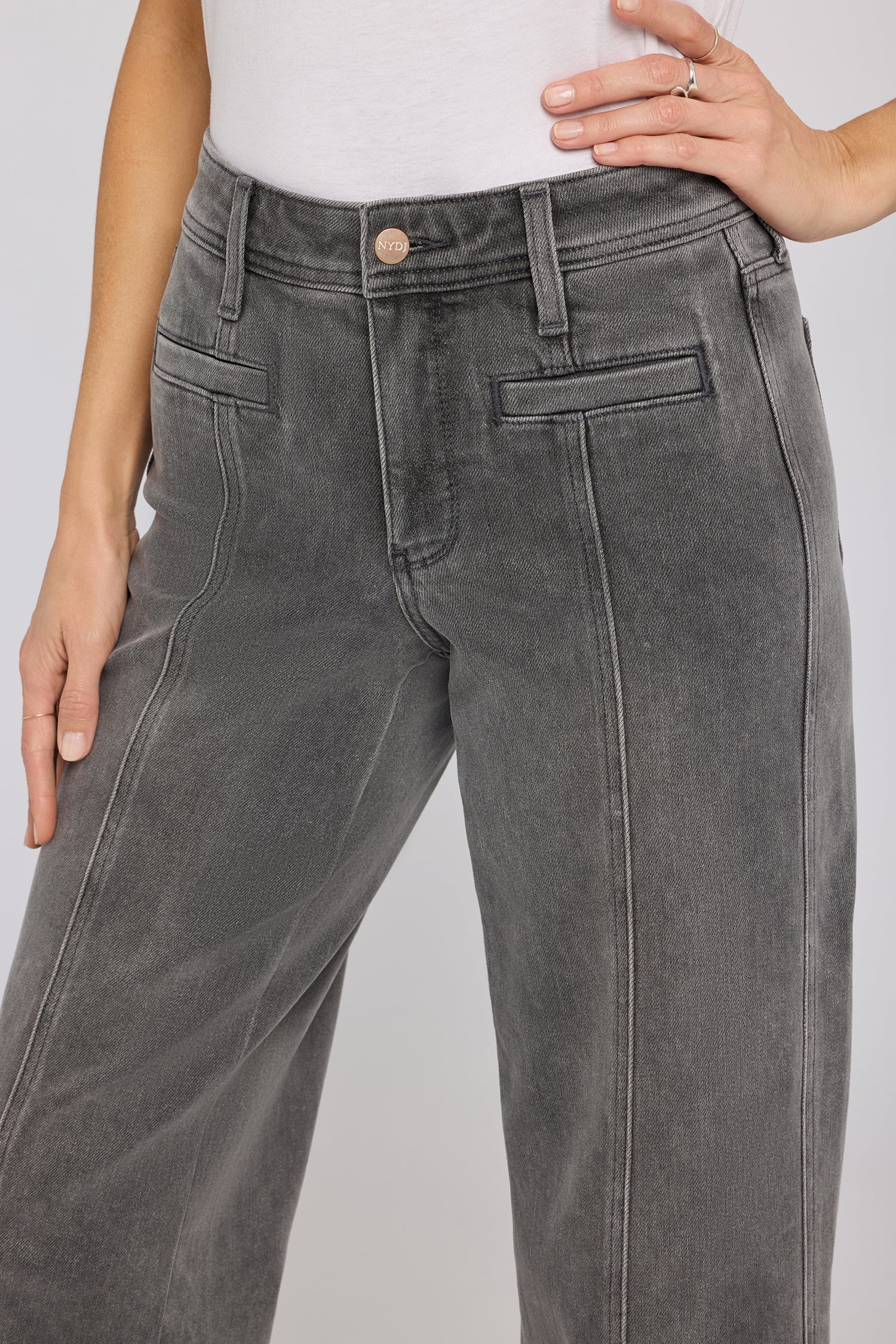 NYDJ Teresa Wide Leg Ankle Jeans With Front Seams - Dusty Ash