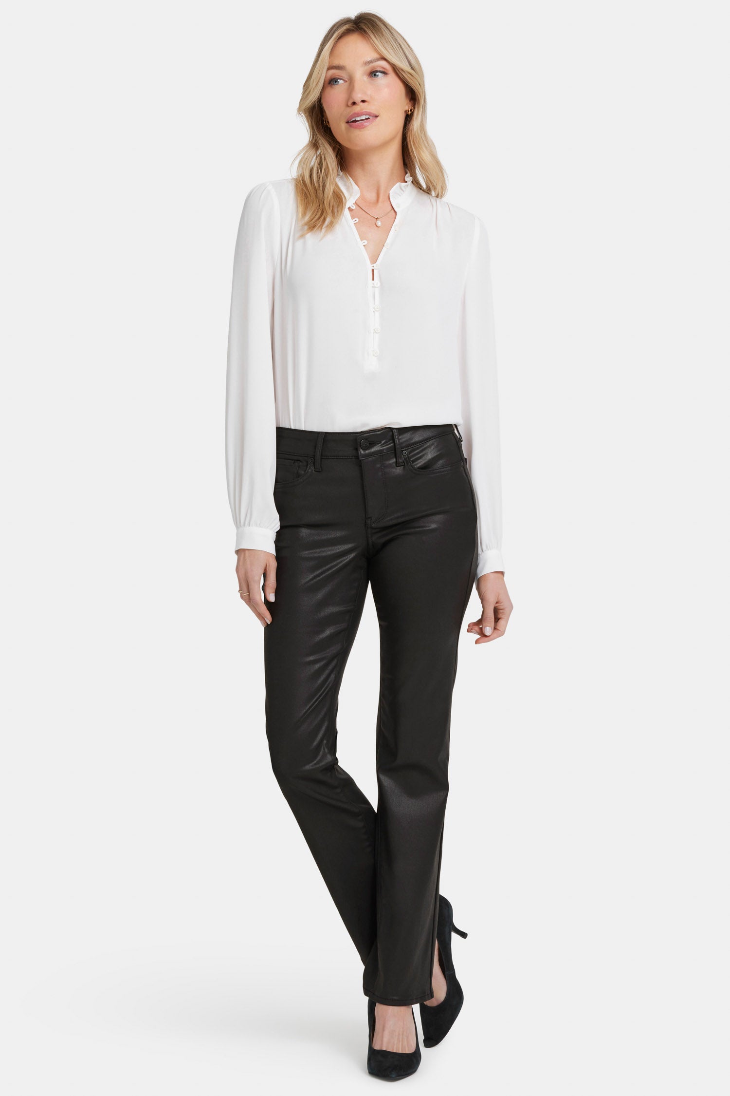NYDJ Coated Marilyn Straight Jeans  - Black Coated