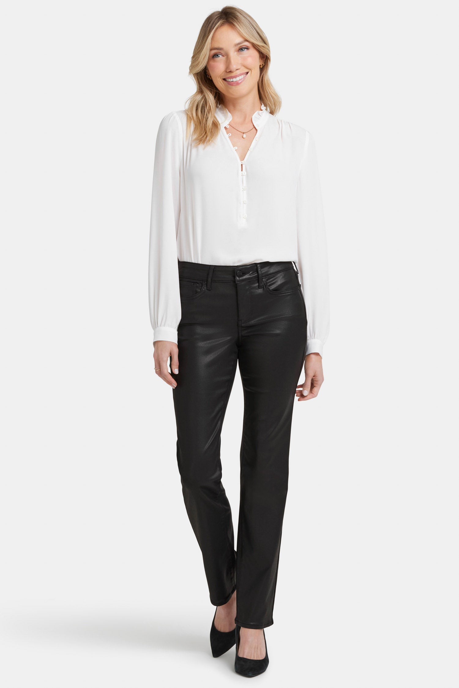 NYDJ Coated Marilyn Straight Jeans  - Black Coated
