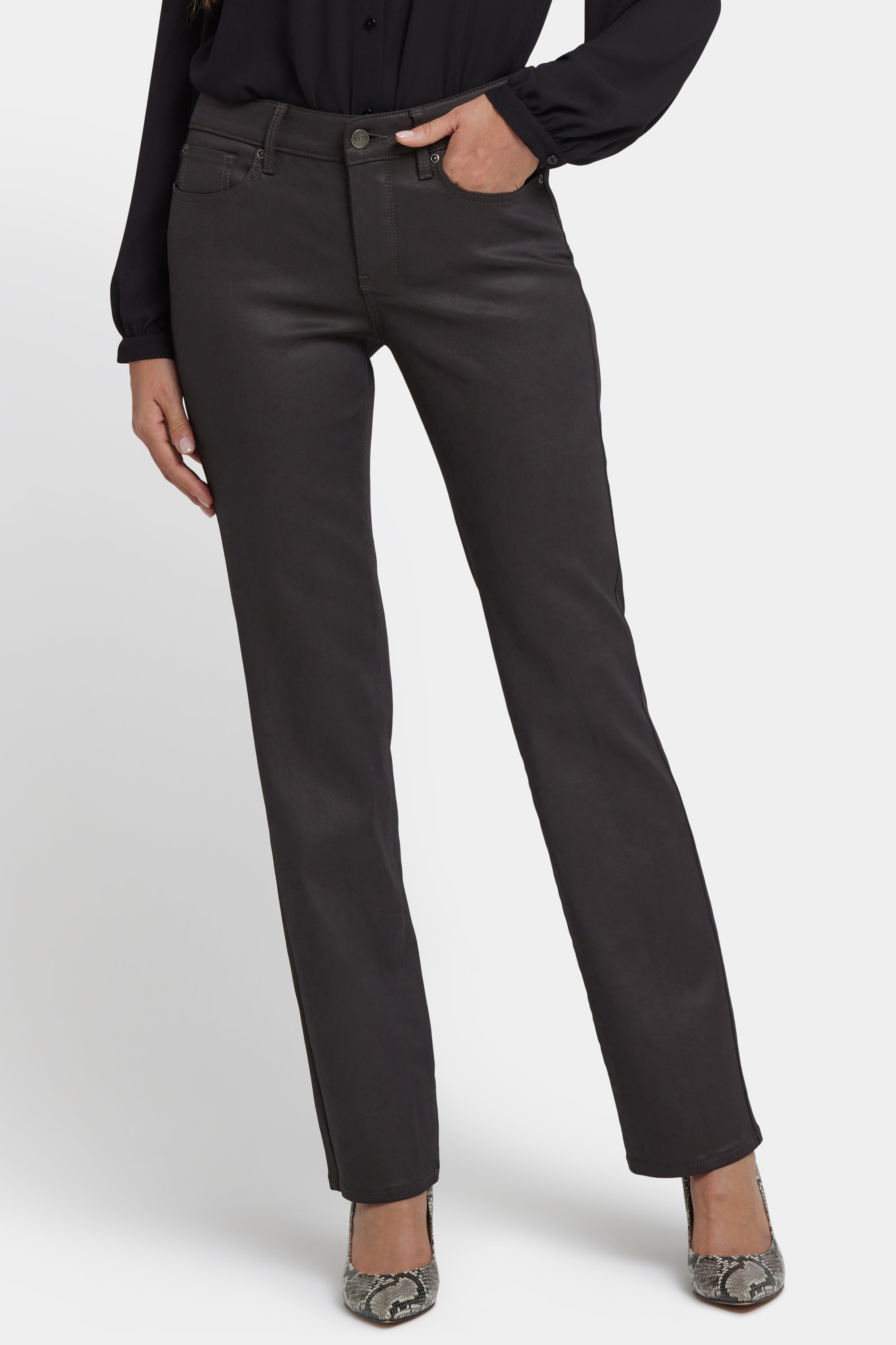 NYDJ Coated Marilyn Straight Jeans  - Vintage Barnwood Coated