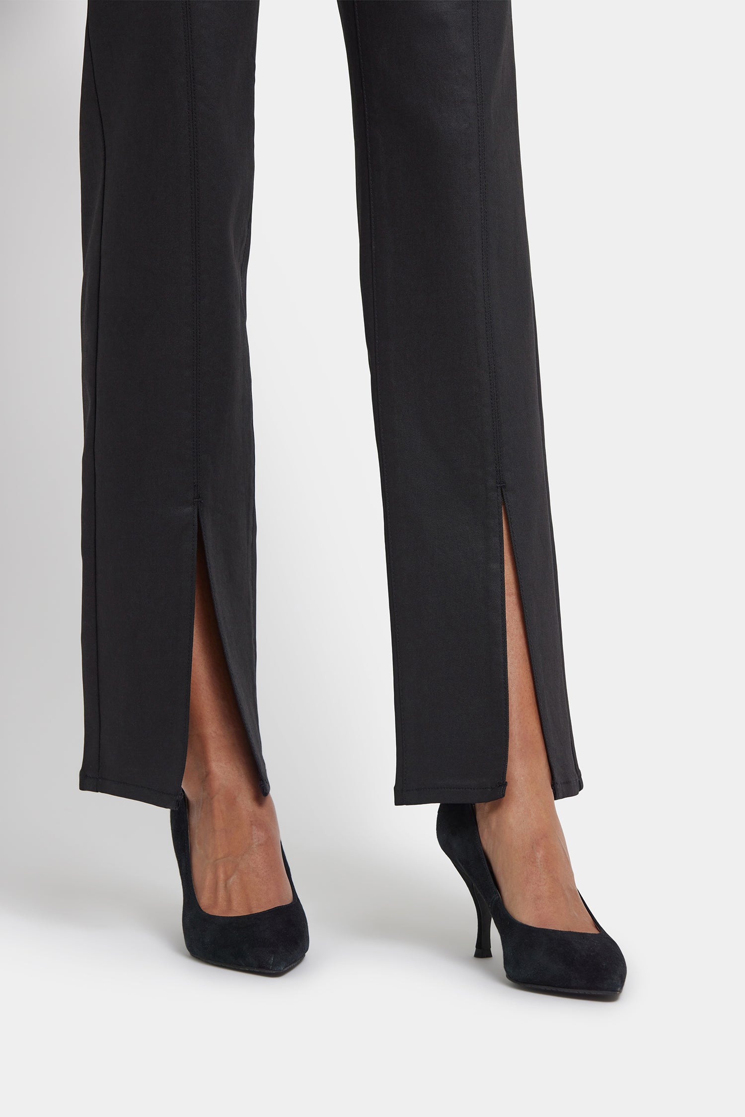 NYDJ Coated Marilyn Straight Jeans With Front Slits - Black Coated