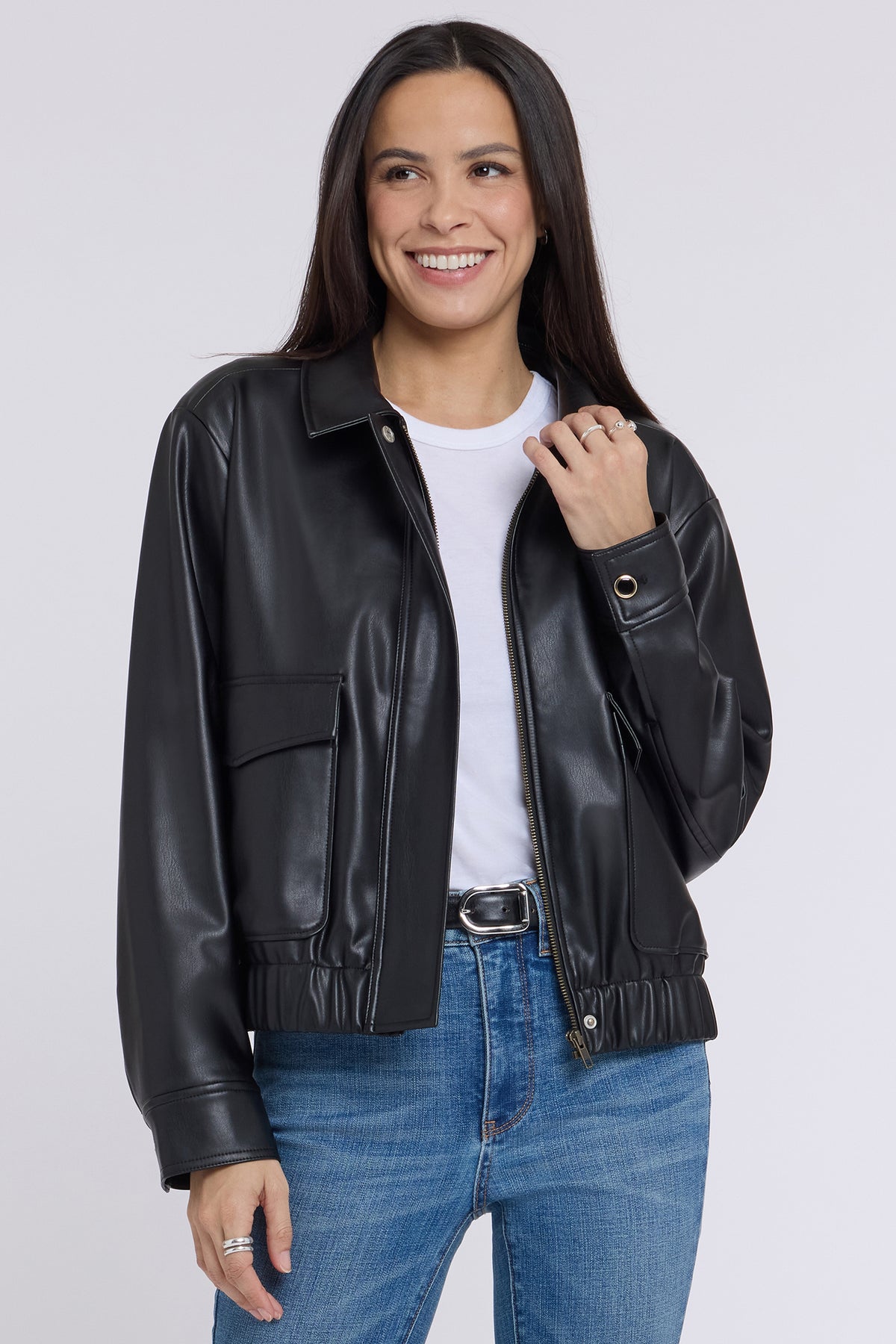 NYDJ Faux Leather Baseball Jacket Sculpt-Her™ Collection - Black