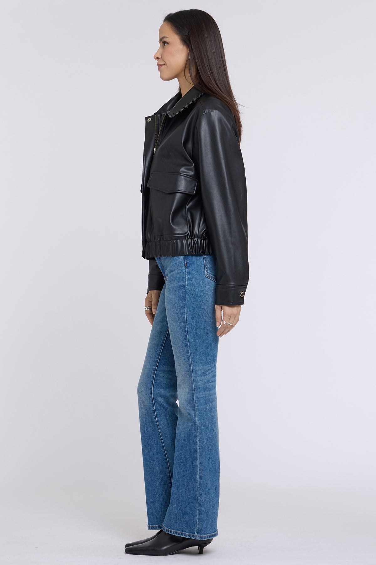 NYDJ Faux Leather Baseball Jacket Sculpt-Her™ Collection - Black