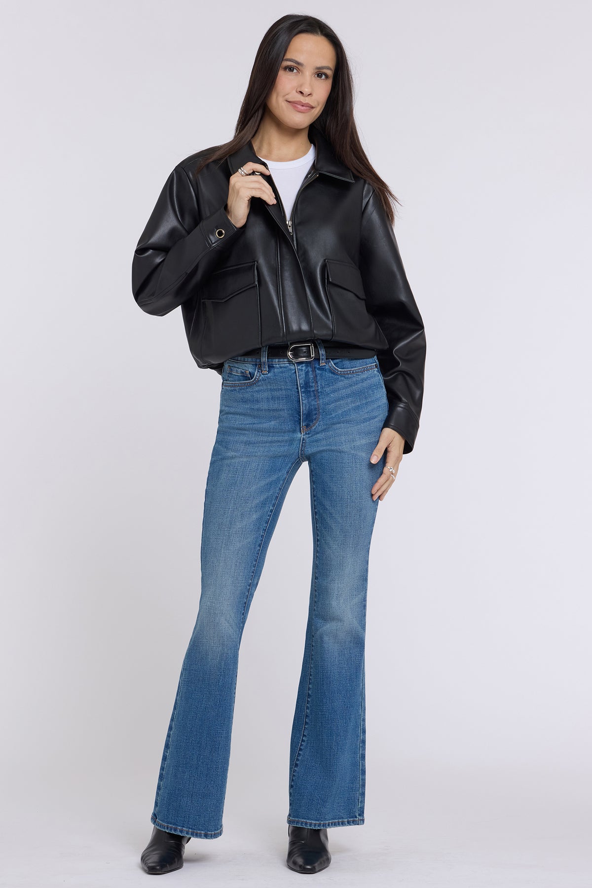 NYDJ Faux Leather Baseball Jacket Sculpt-Her™ Collection - Black