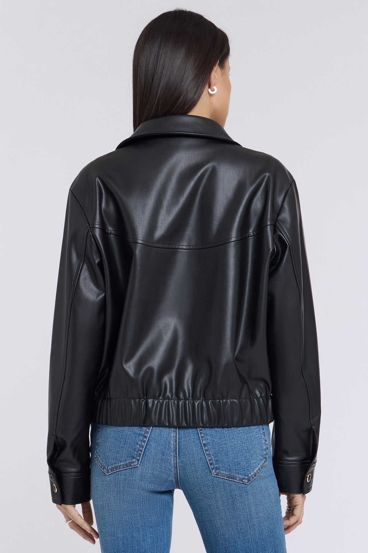 NYDJ Faux Leather Baseball Jacket Sculpt-Her™ Collection - Black