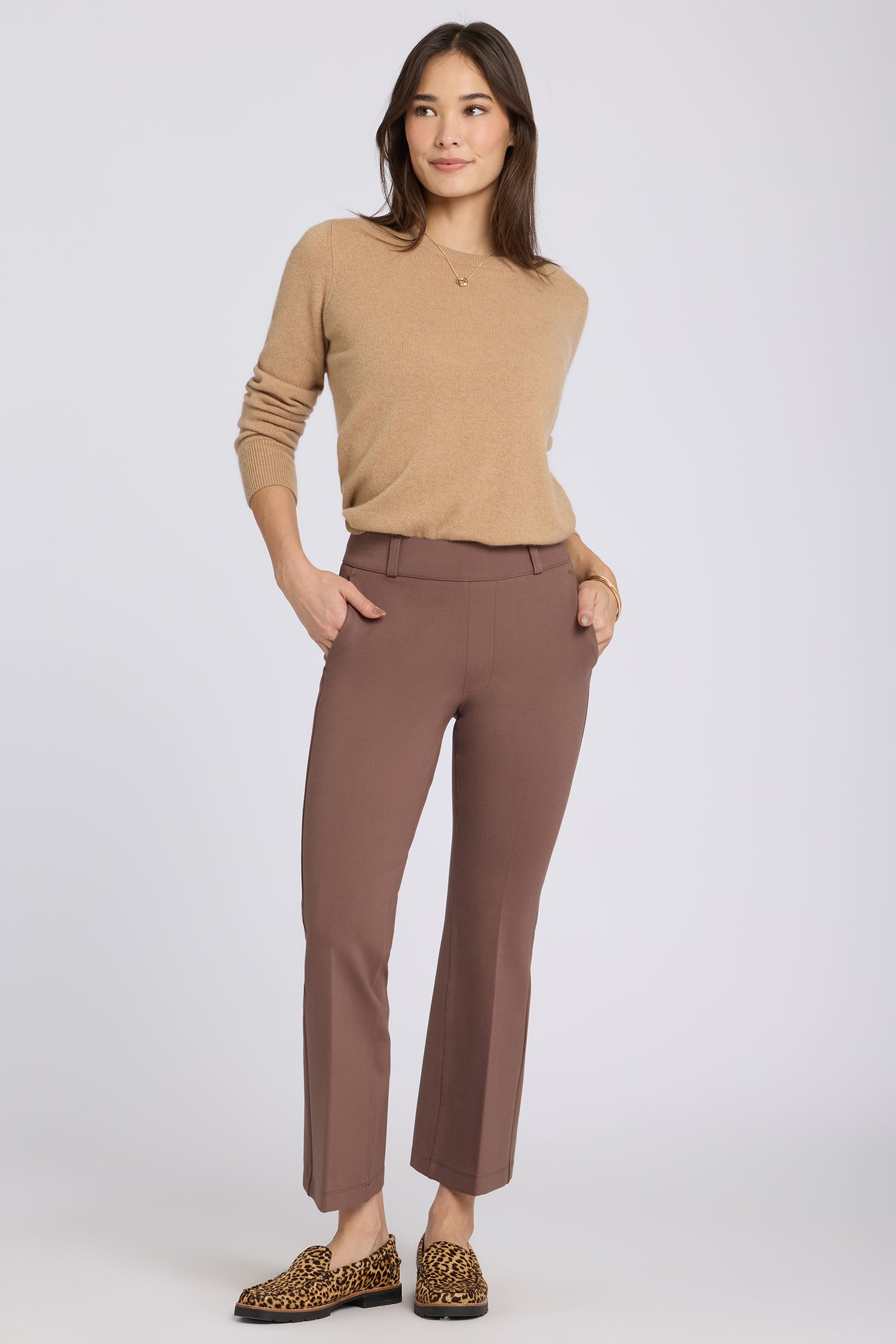 NYDJ Pull-On Flared Ankle Trouser Pants Sculpt-Her™ Collection - Deep Taupe