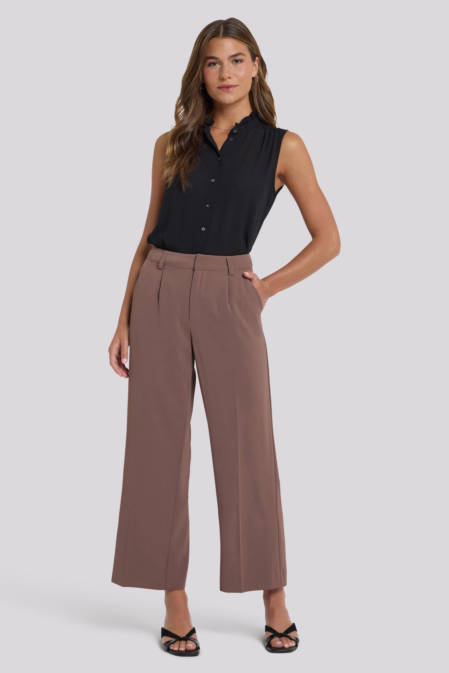NYDJ Wide Leg Ankle Trouser Pants With High Rise - Deep Taupe