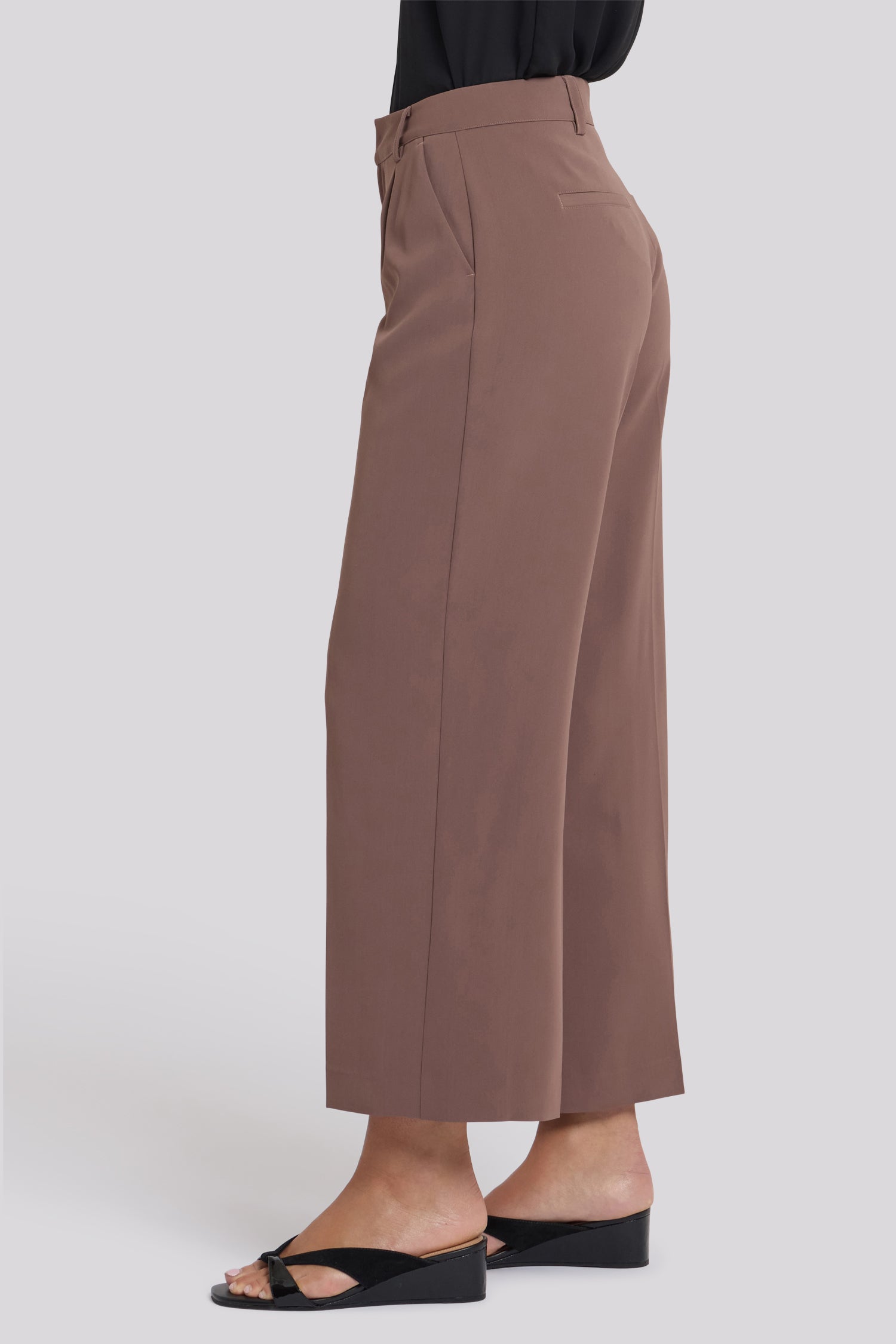 NYDJ Wide Leg Ankle Trouser Pants With High Rise - Deep Taupe
