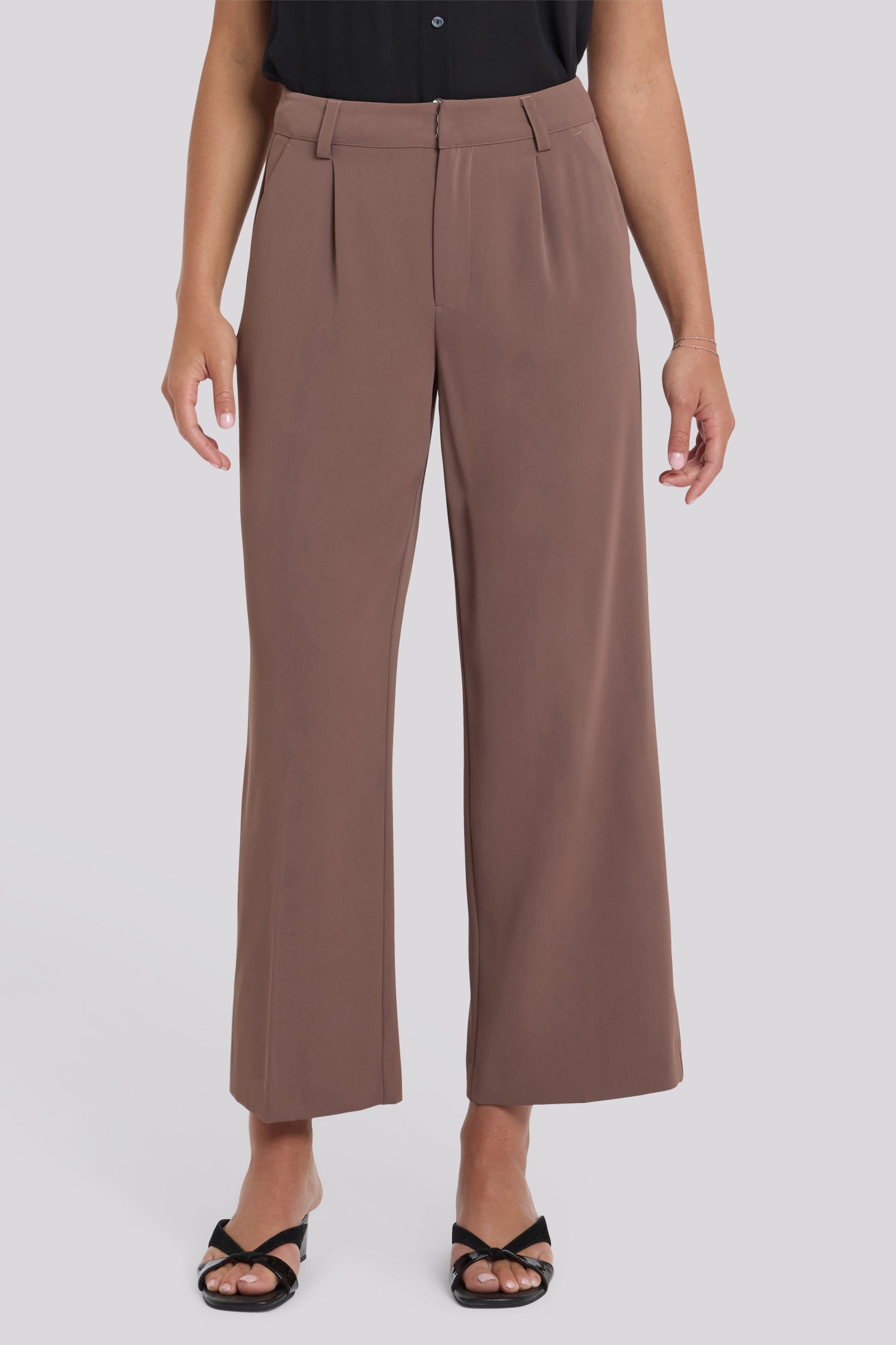 NYDJ Wide Leg Ankle Trouser Pants With High Rise - Deep Taupe